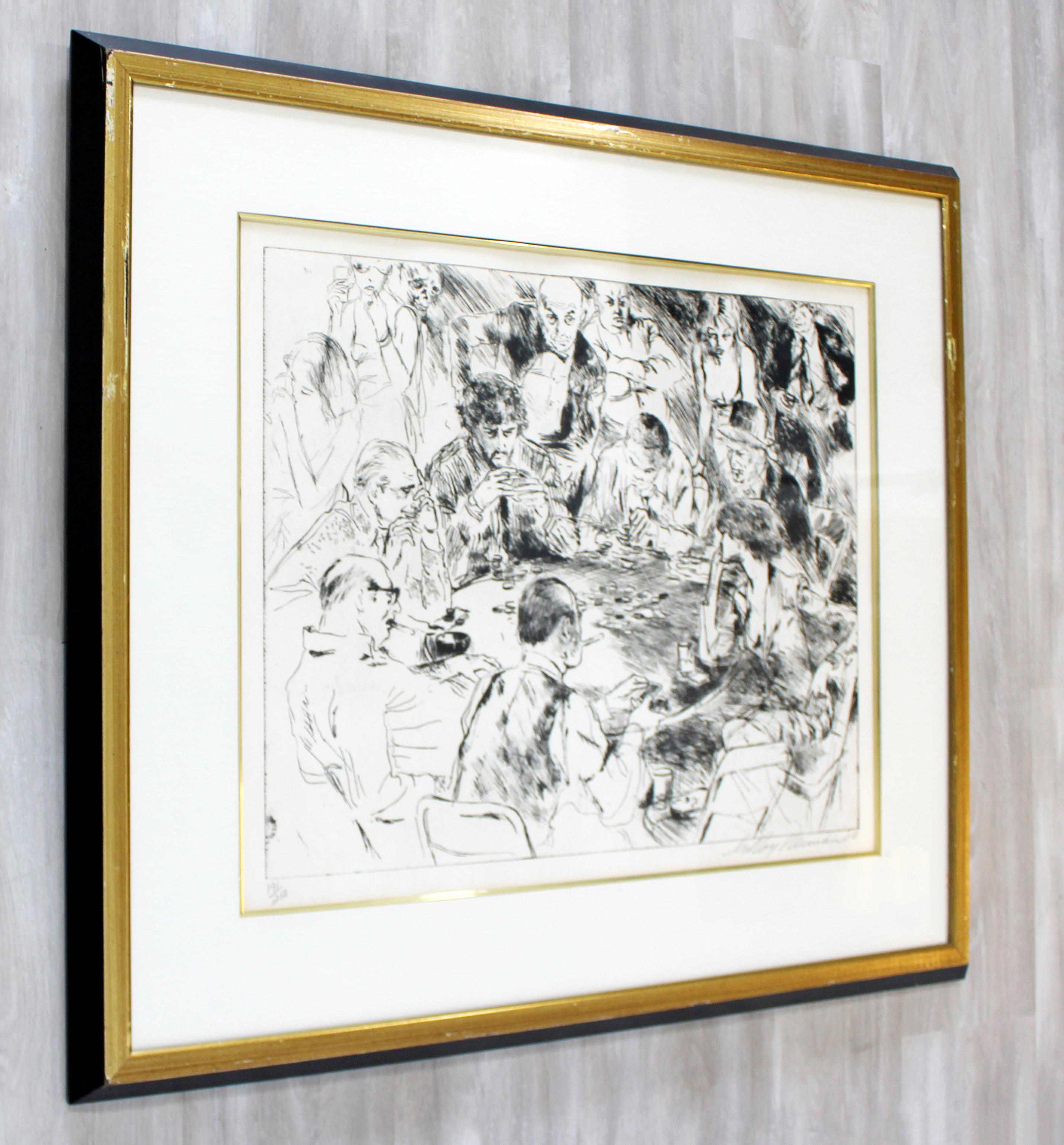 American Mid-Century Modern Framed Game of Life Etching Signed Leroy Neiman 191/250