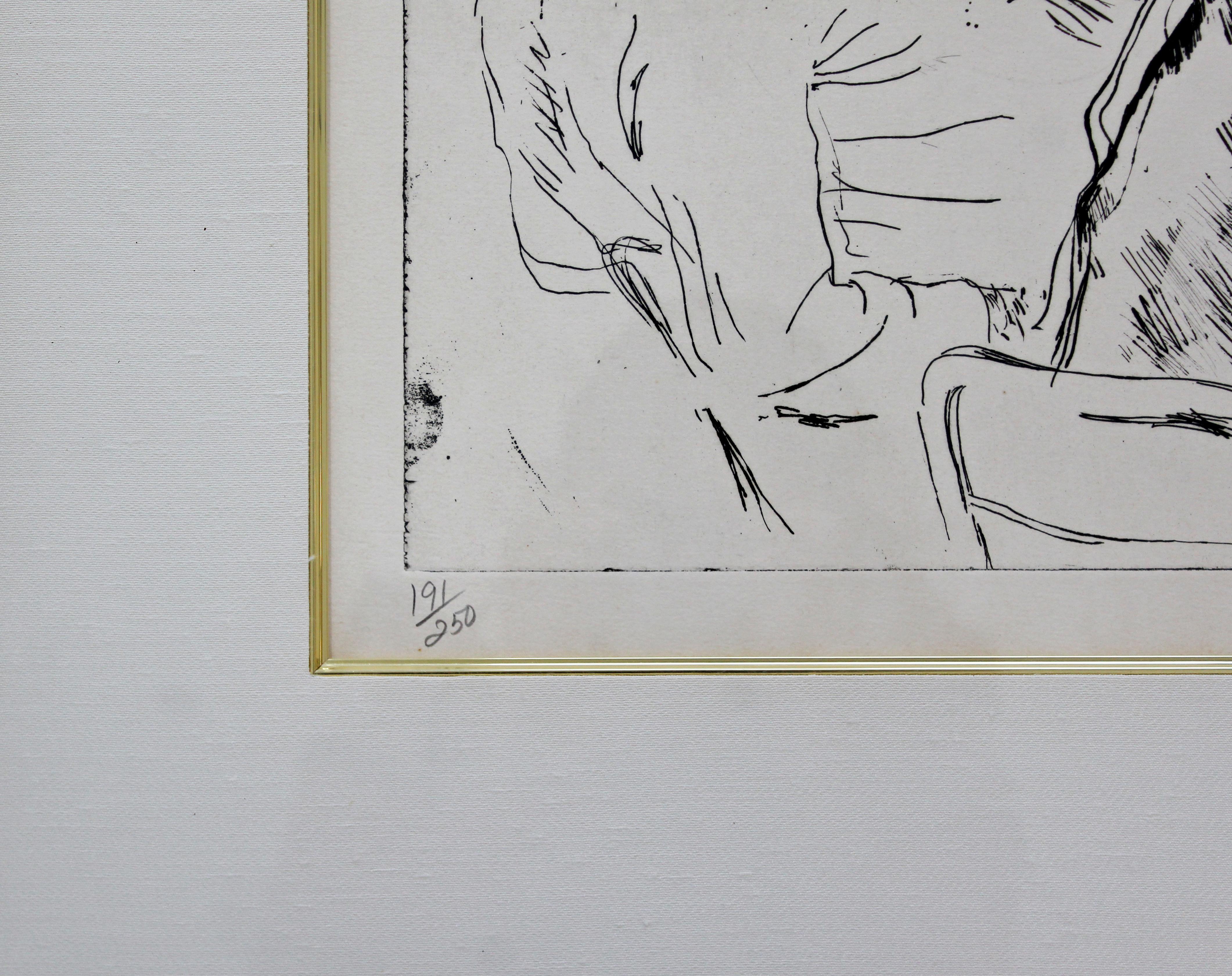 Paper Mid-Century Modern Framed Game of Life Etching Signed Leroy Neiman 191/250