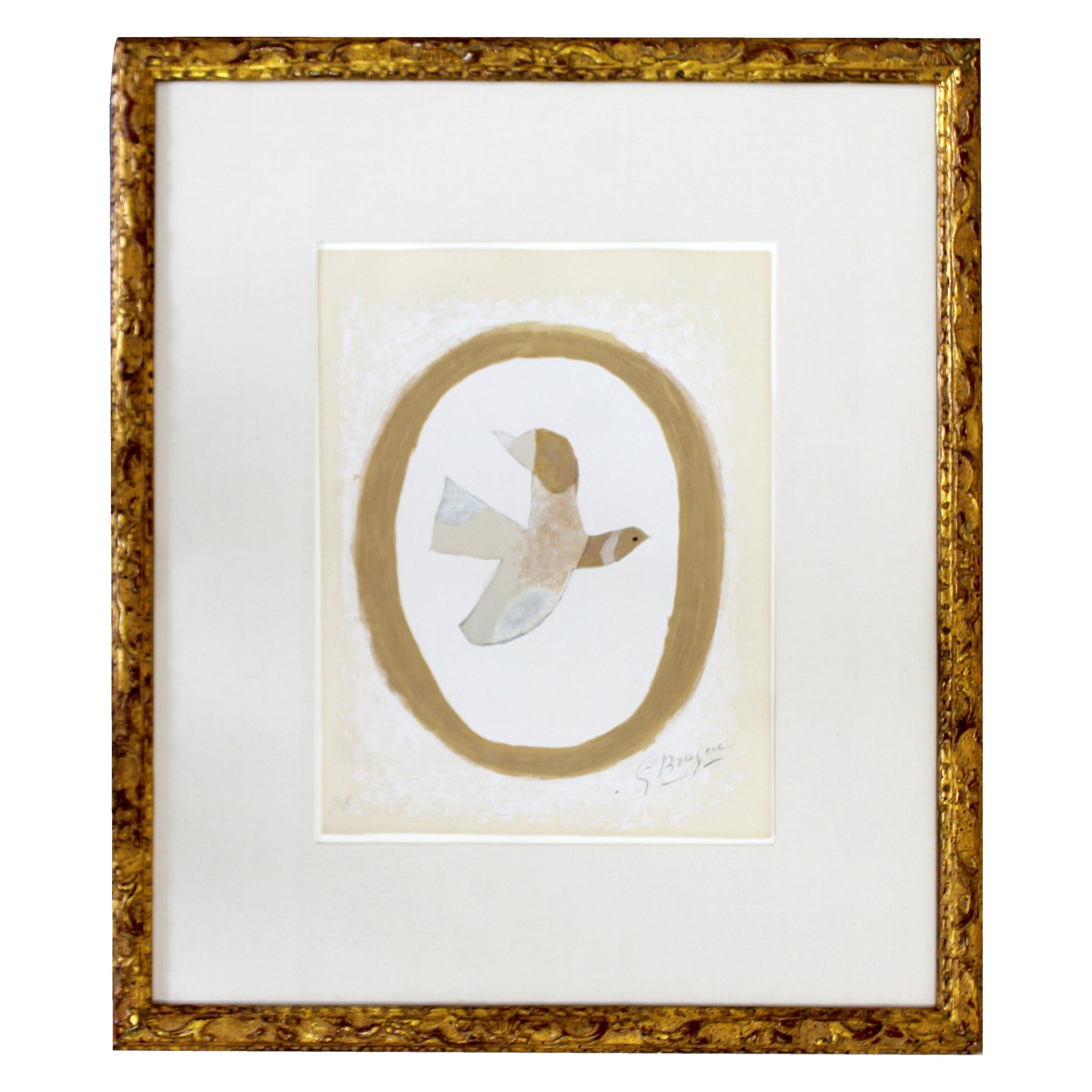 Mid-Century Modern Framed Georges Braque Signed Lithograph L'oiseau 1960s 76/125