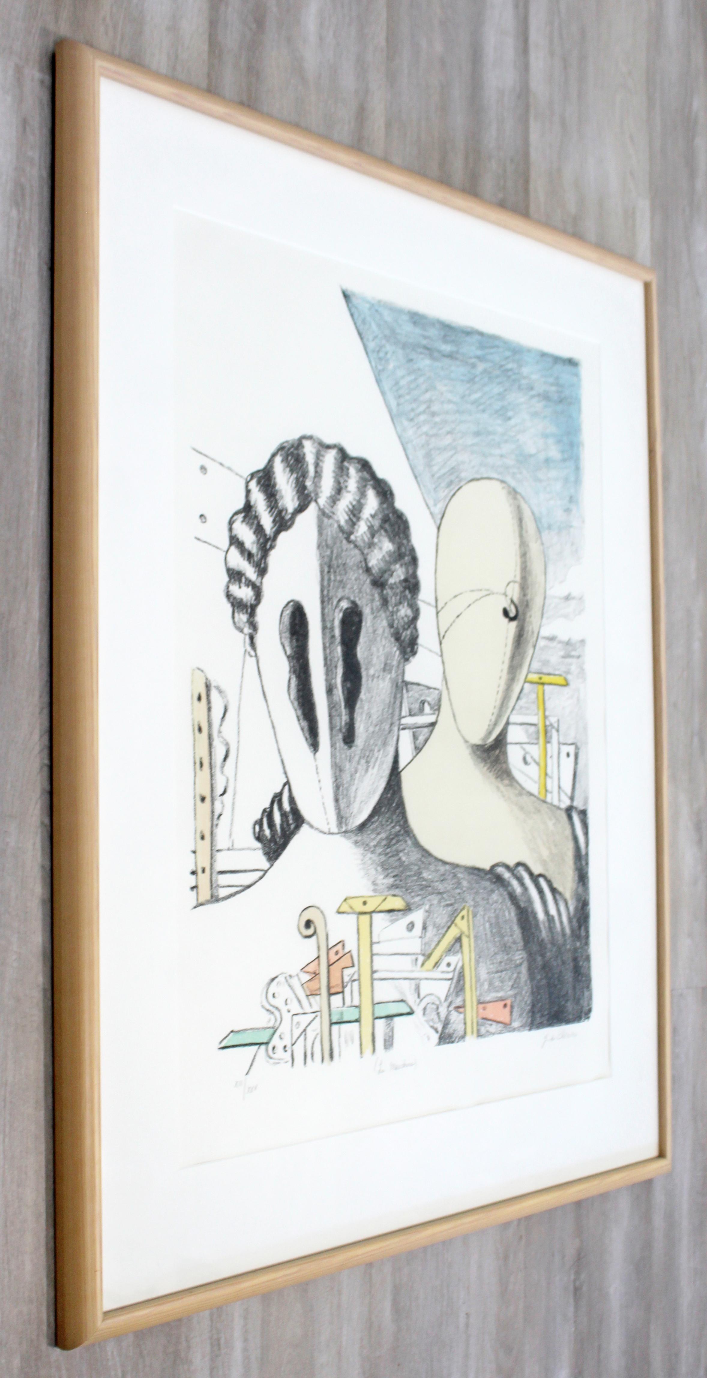 Mid-Century Modern Framed Giorgio De Chirico Signed Le Maschere Lithograph, 1970 In Good Condition In Keego Harbor, MI