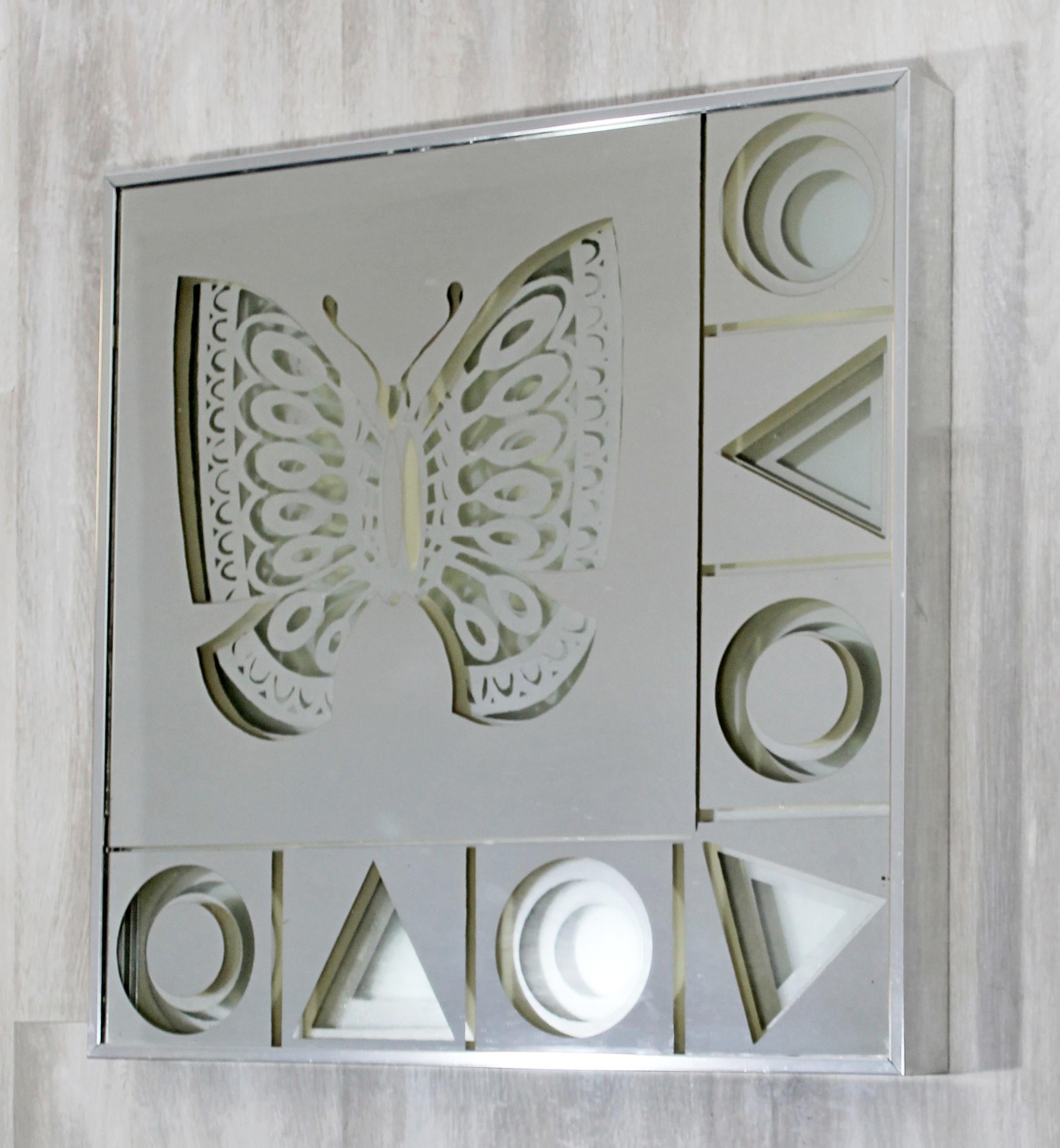 American Mid-Century Modern Framed Greg Copeland 3D Butterfly Art Wall Mirror, 1973