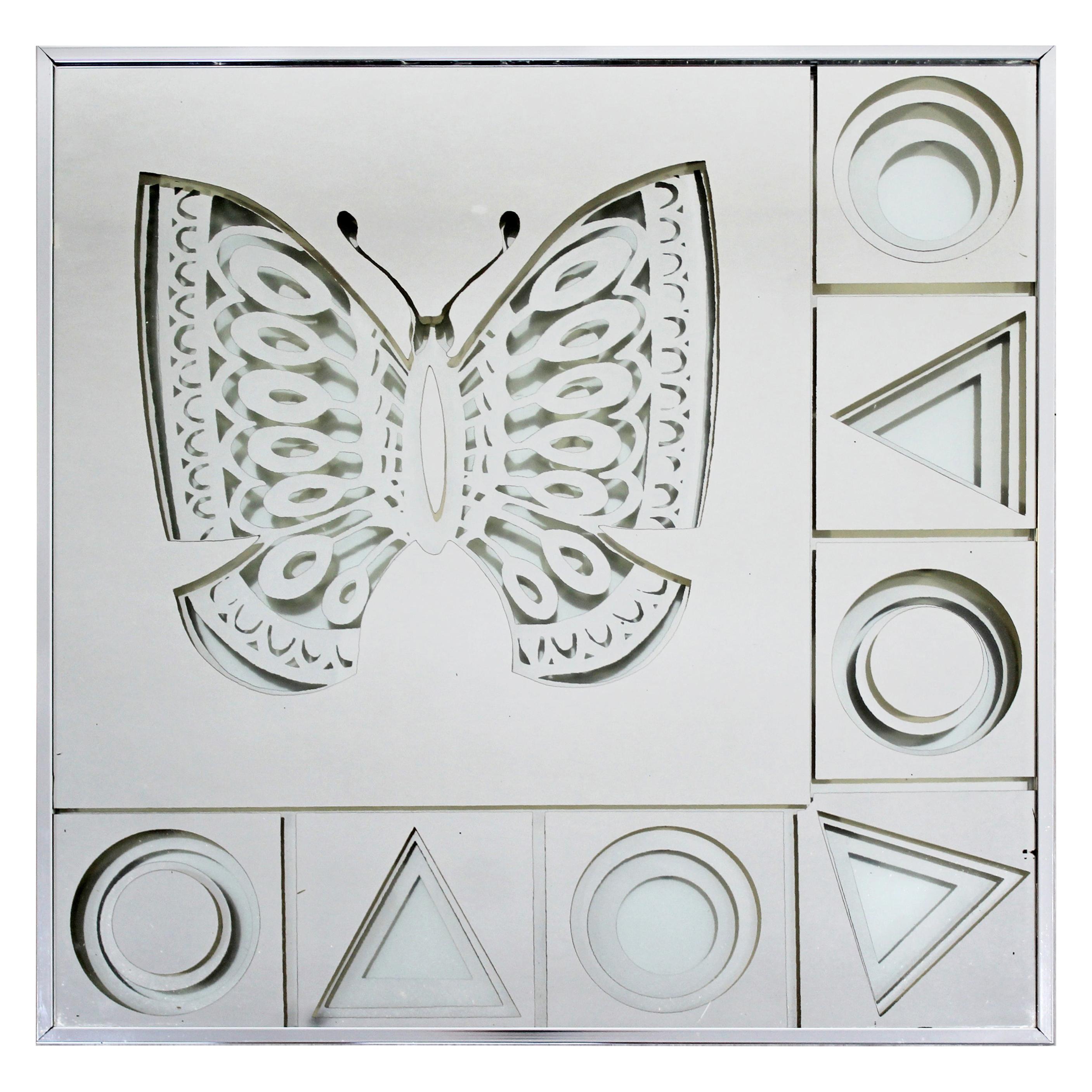 Mid-Century Modern Framed Greg Copeland 3D Butterfly Art Wall Mirror, 1973