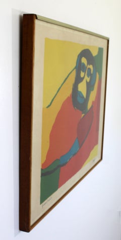 Mid-Century Modern Framed Hand Signed Serigraph of 75 Karel Appel, 1960s Monkey