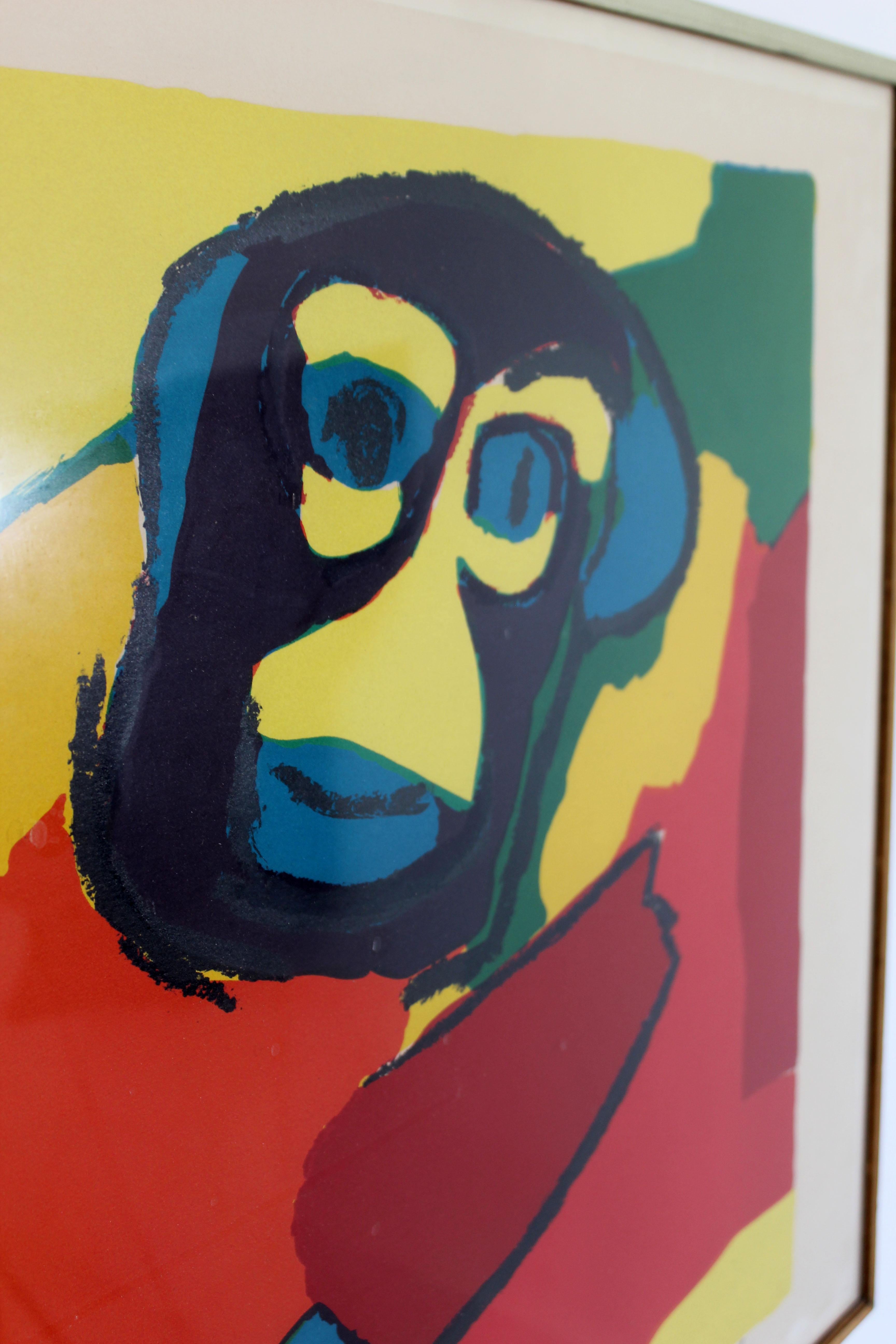 Dutch Mid-Century Modern Framed Hand Signed Serigraph of 75 Karel Appel, 1960s Monkey