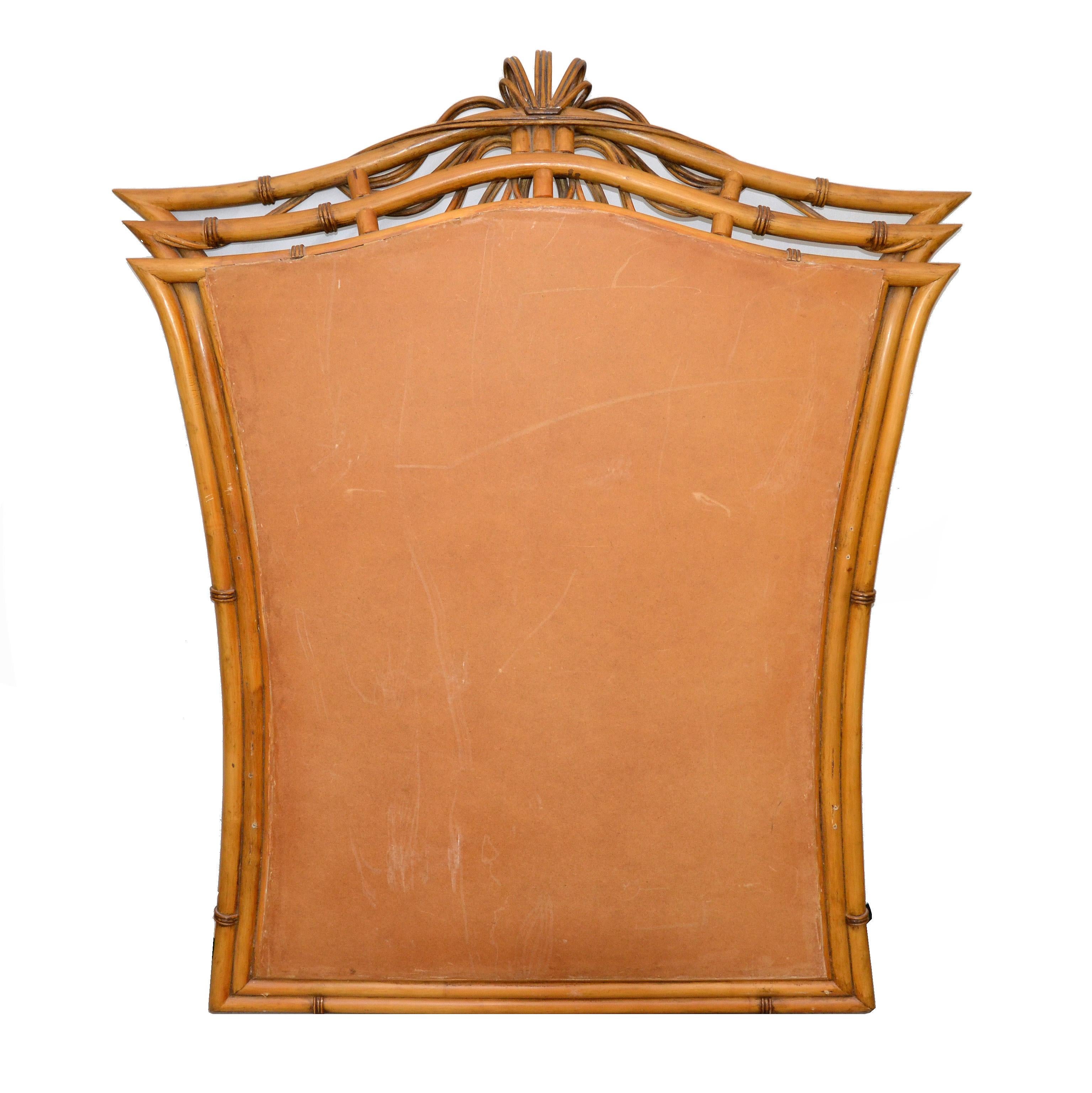 Mid-Century Modern Framed Handcrafted Bamboo, Wood and Wicker Wall Mirror, 1960s For Sale 6