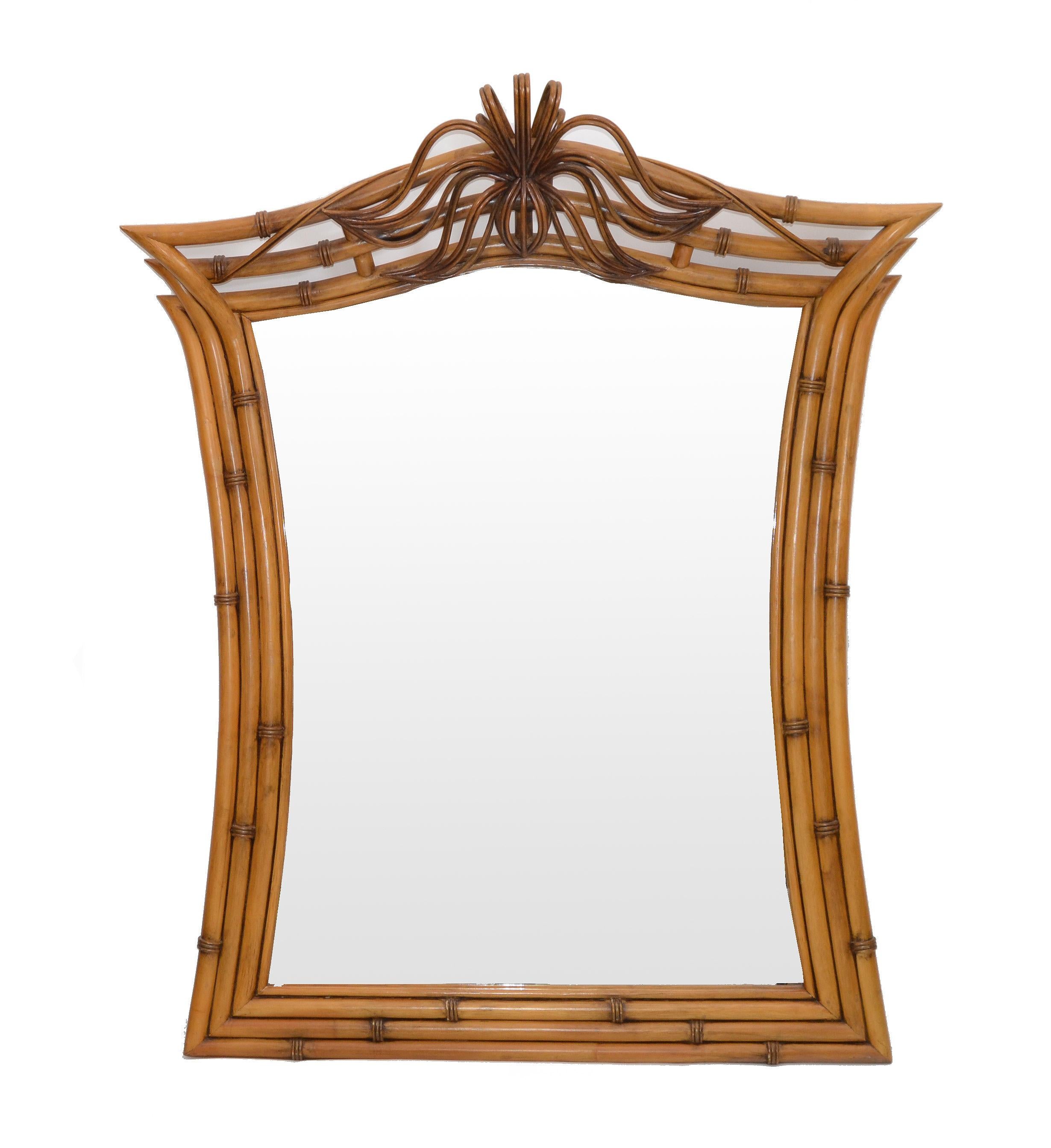 Mid-Century Modern Framed Handcrafted Bamboo, Wood and Wicker Wall Mirror, 1960s For Sale 7