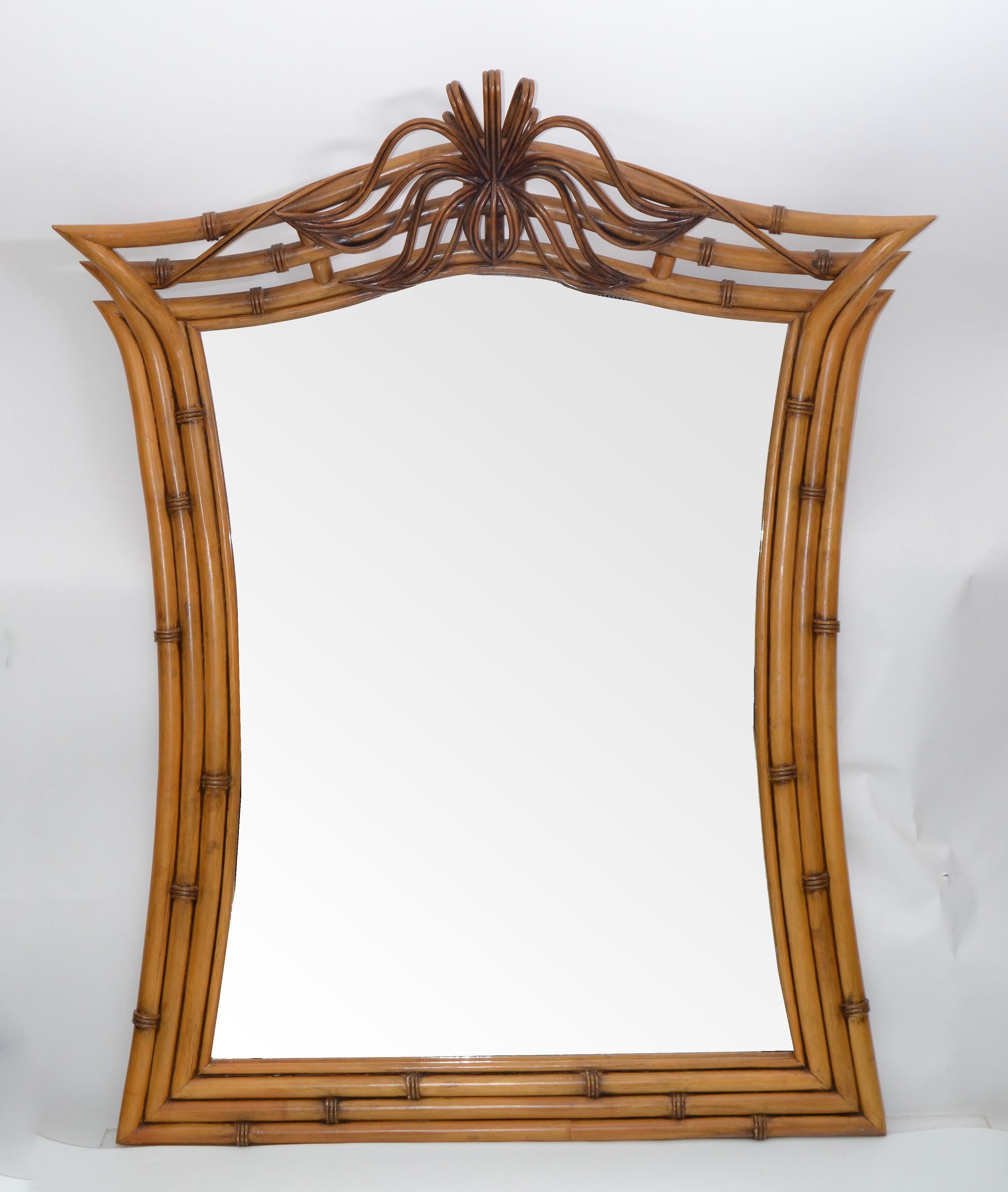 Bohemian Mid-Century Modern Framed Handcrafted Bamboo, Wood and Wicker Wall Mirror, 1960s For Sale