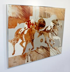 Mid-Century Modern Framed Horse Jockey Canvas Painting Signed Greg Hawthorne