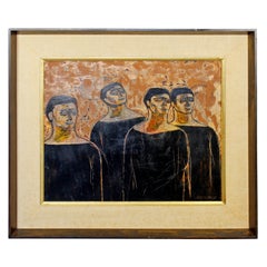 Mid-Century Modern Framed Impressionist Oil Painting Signed Frank Interlandi