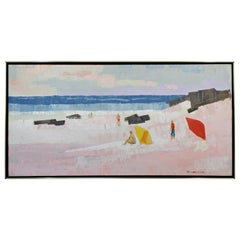 Mid-Century Modern Framed Impressionist Oil Painting Signed W.R Barrel Beach