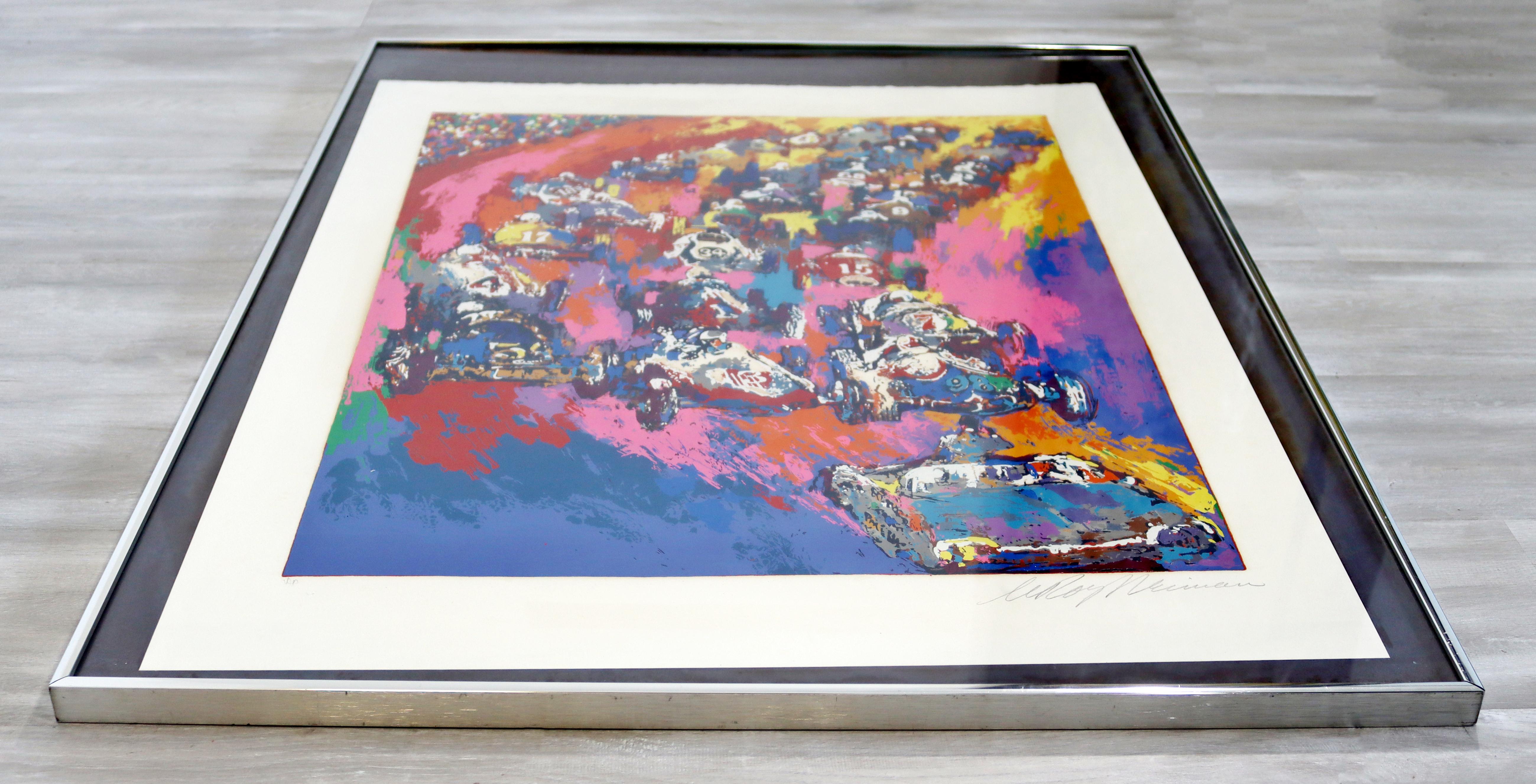 Paper Mid-Century Modern Framed Indy Start A.P. Lithograph Signed Leroy Neiman, 1970s
