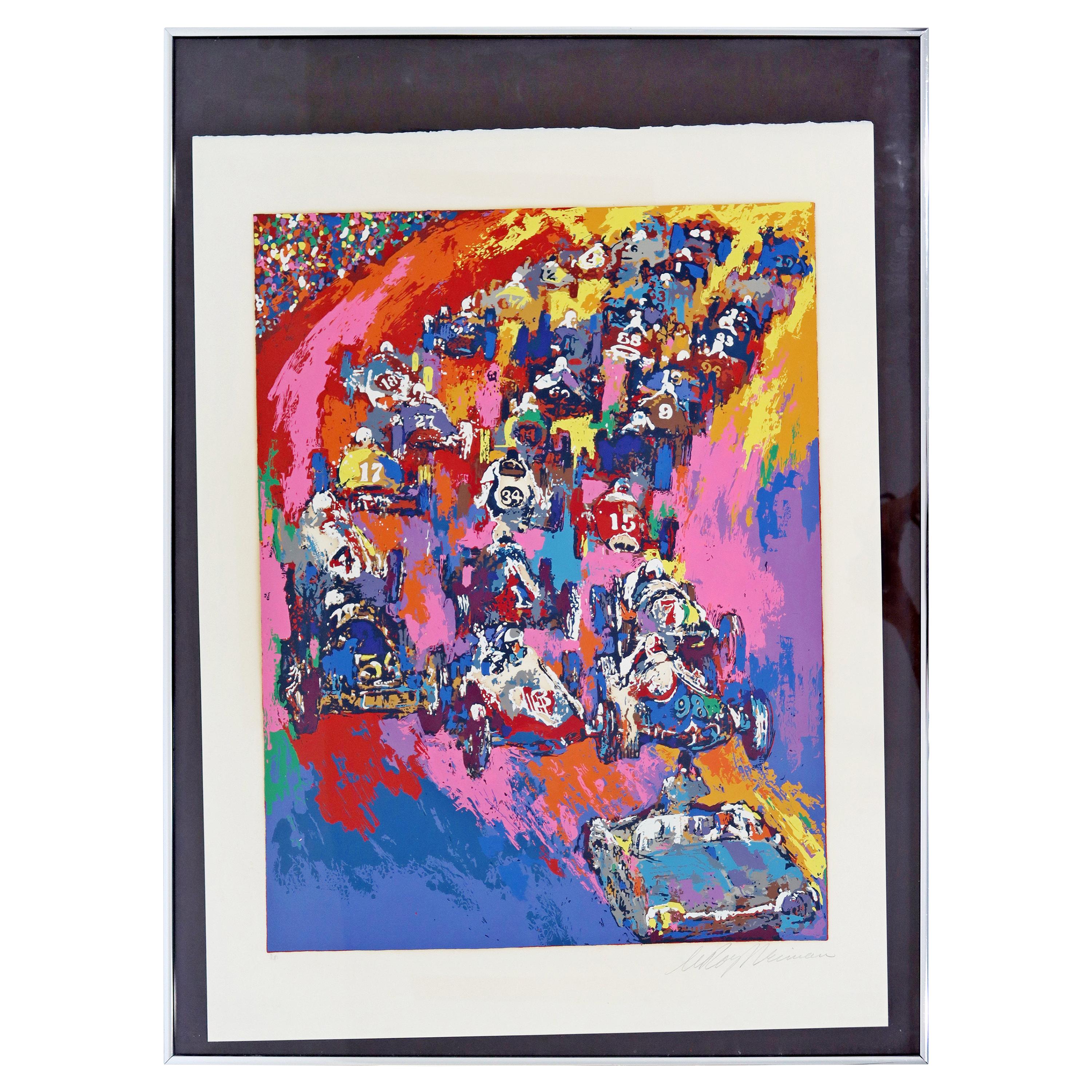 Mid-Century Modern Framed Indy Start A.P. Lithograph Signed Leroy Neiman, 1970s