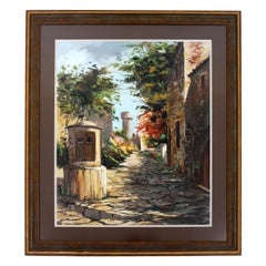 Vintage Mid-Century Modern Framed J. Farre Signed Original Acrylic Painting Street Scene