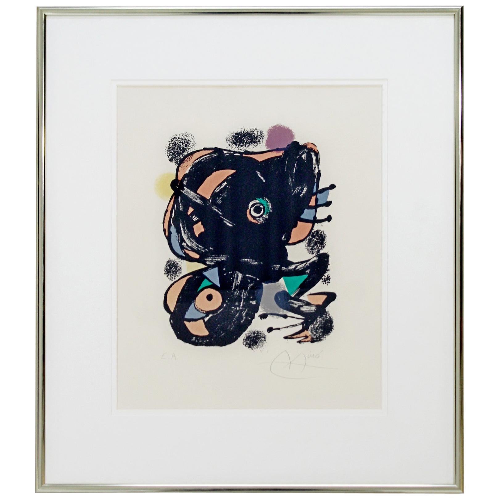 Mid-Century Modern Framed Joan Miro XXE Siecle Signed Numbered Lithograph, 1960s