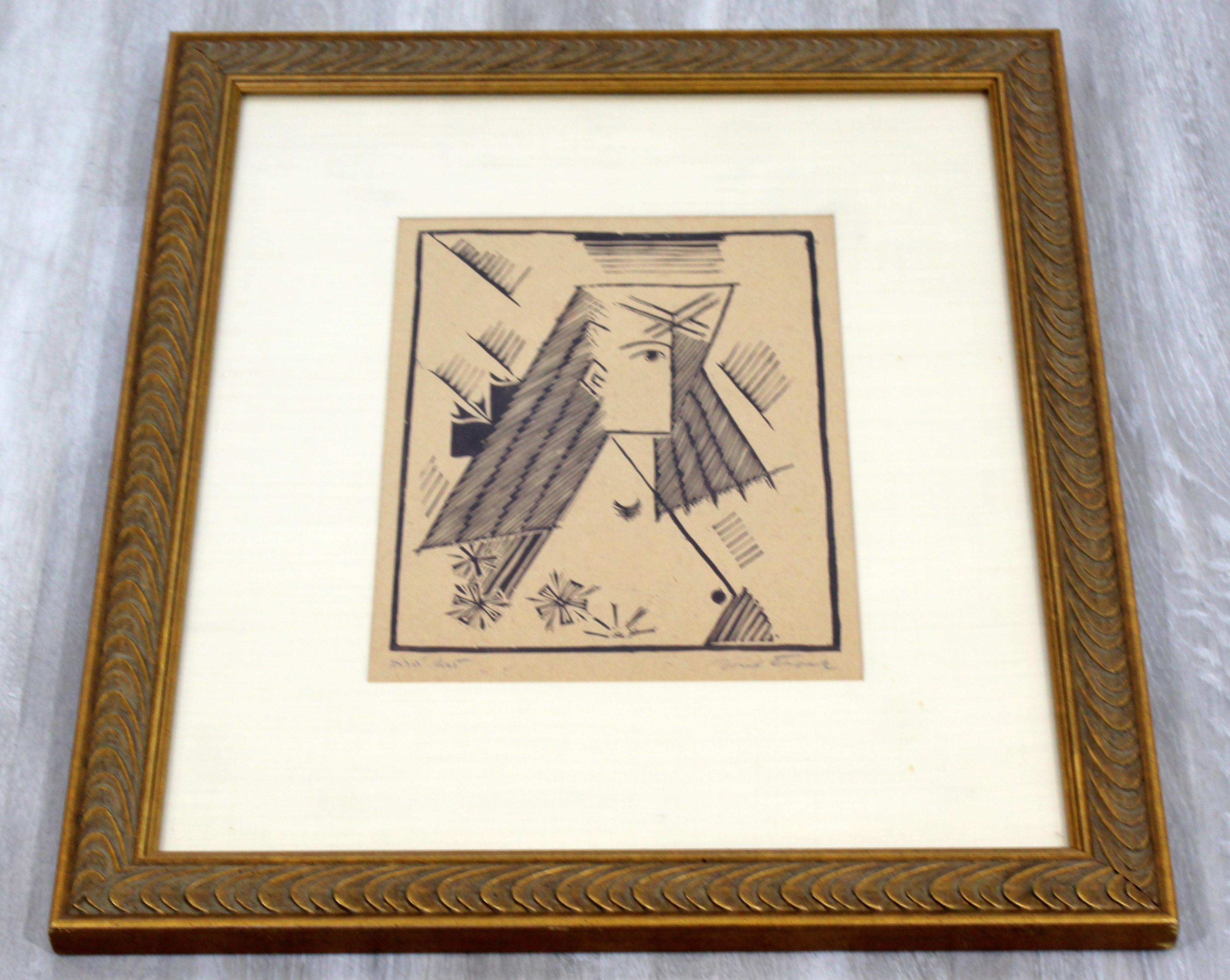 For your consideration is an elegant, framed linocut lithograph, of a girl's profile, signed by Josef Capek. In excellent condition. The dimensions of the frame are 17