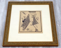 Mid-Century Modern Framed Josef Capek Linocut Lithograph Profile Portrait