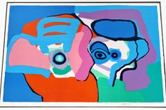 Encadré Karel Appel moderne du milieu du siècle dernier, signé A.P. Litho Head Like Clouds, 1970