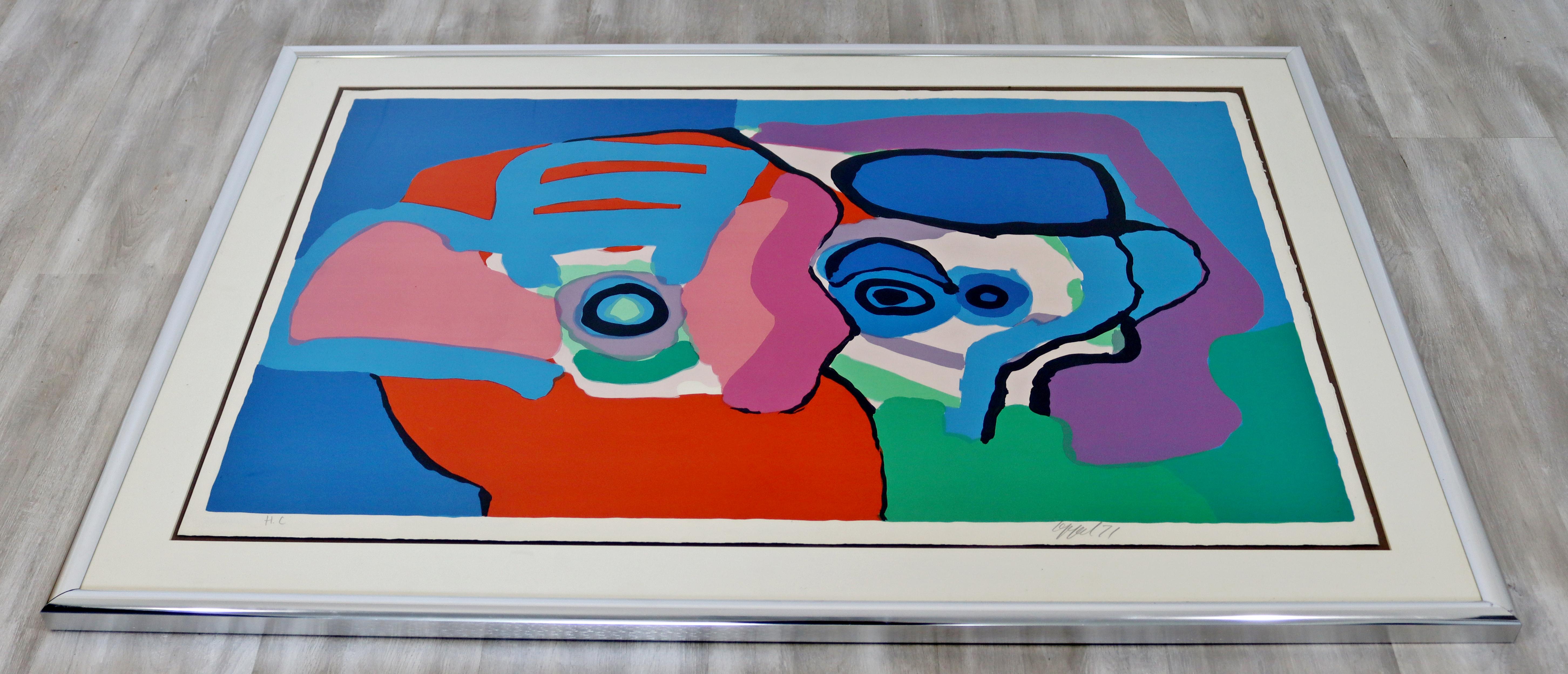 Mid-Century Modern Framed Karel Appel Signed A.P. Litho Head Like Clouds, 1970s In Good Condition In Keego Harbor, MI