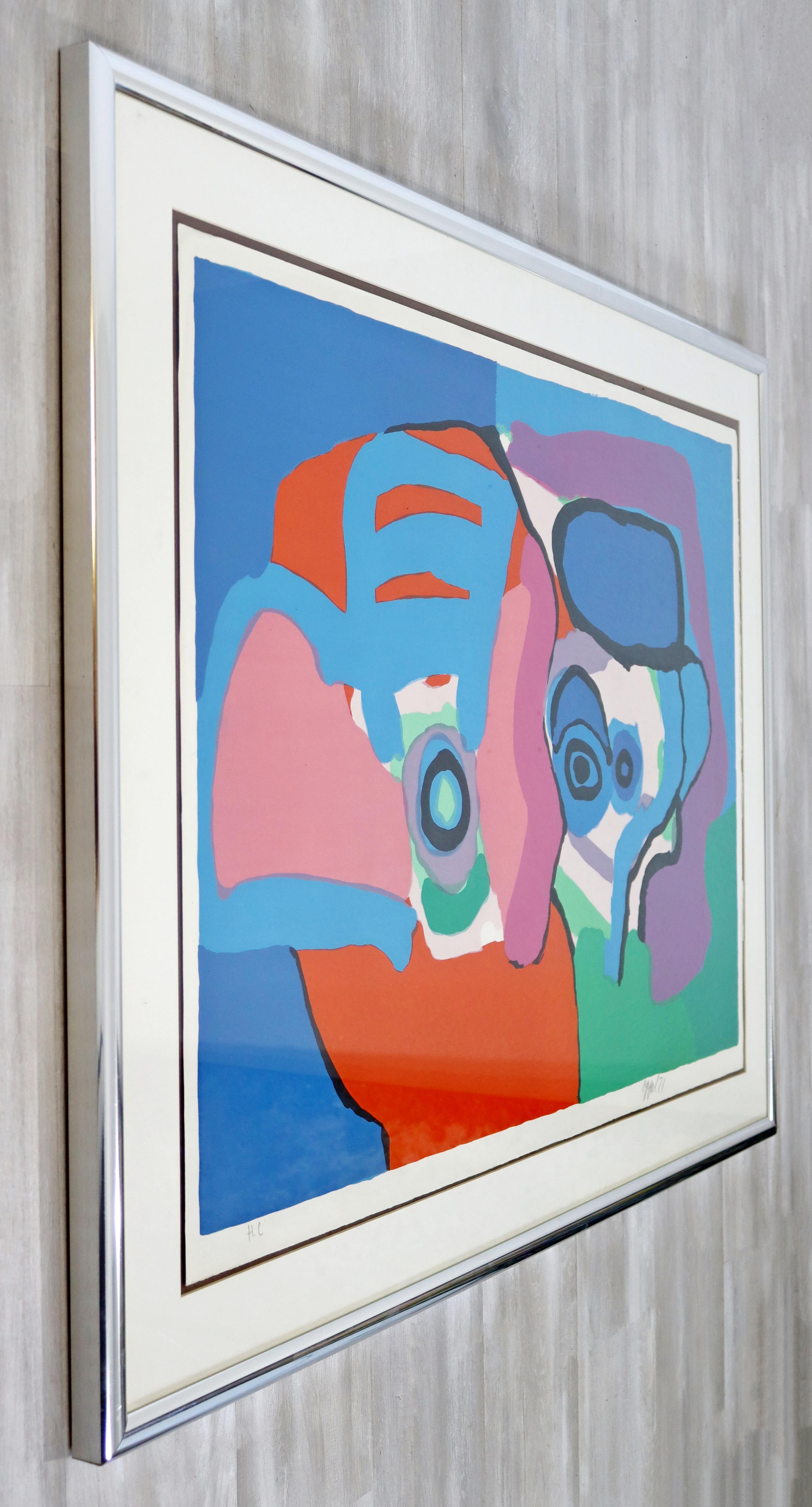 Late 20th Century Mid-Century Modern Framed Karel Appel Signed A.P. Litho Head Like Clouds, 1970s