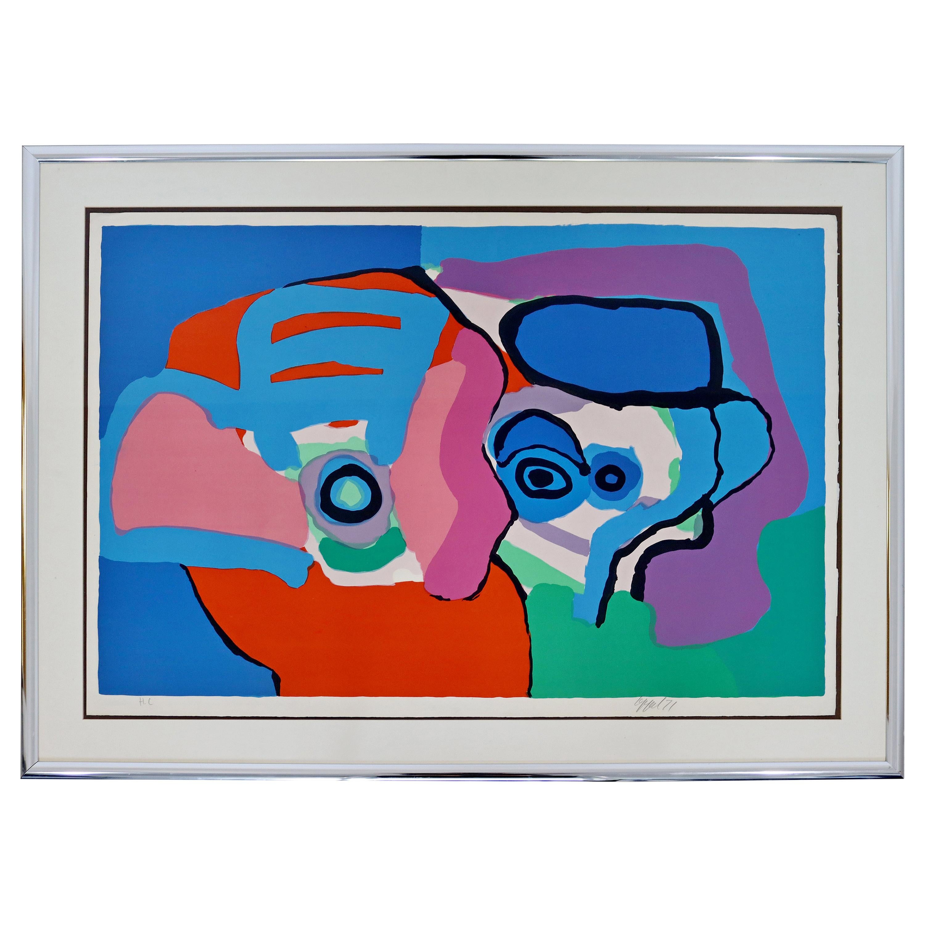 Mid-Century Modern Framed Karel Appel Signed A.P. Litho Head Like Clouds, 1970s