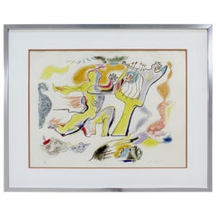 Mid-Century Modern Framed Large E.A. Lithograph Seduction Signed Andre Masson