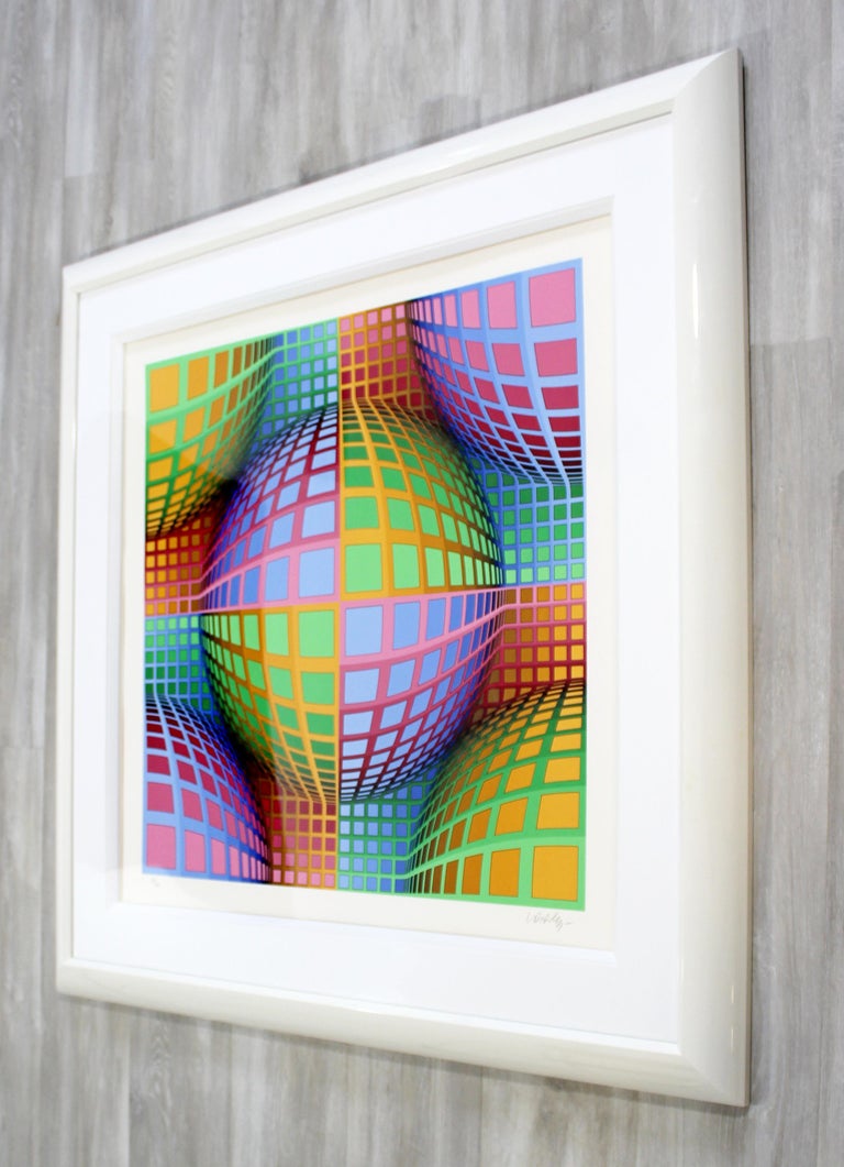 Mid-Century Modern Framed Large Pop Op Art Lithograph by Victor