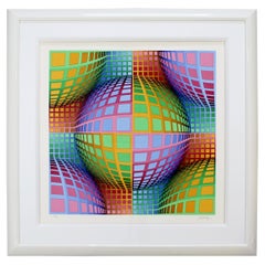 Mid-Century Modern Framed Large Pop Op Art Lithograph by Victor Vasarely 275/300