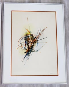 Mid-Century Modern Framed Leonardo Nierman Suite of Signed Color Etchings, 1970s