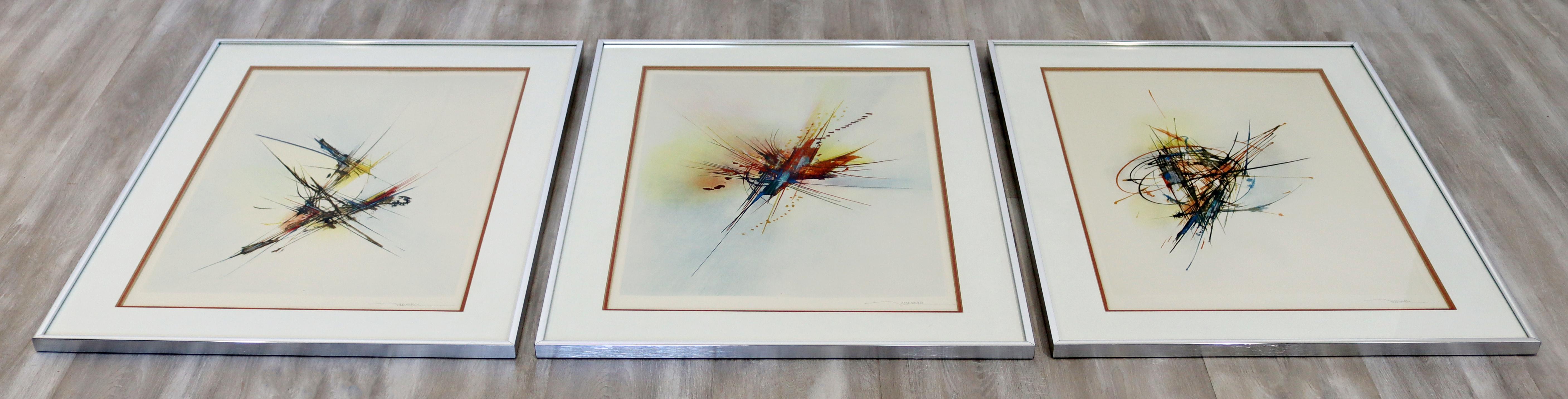 Paper Mid-Century Modern Framed Leonardo Nierman Suite of Signed Color Etchings, 1970s