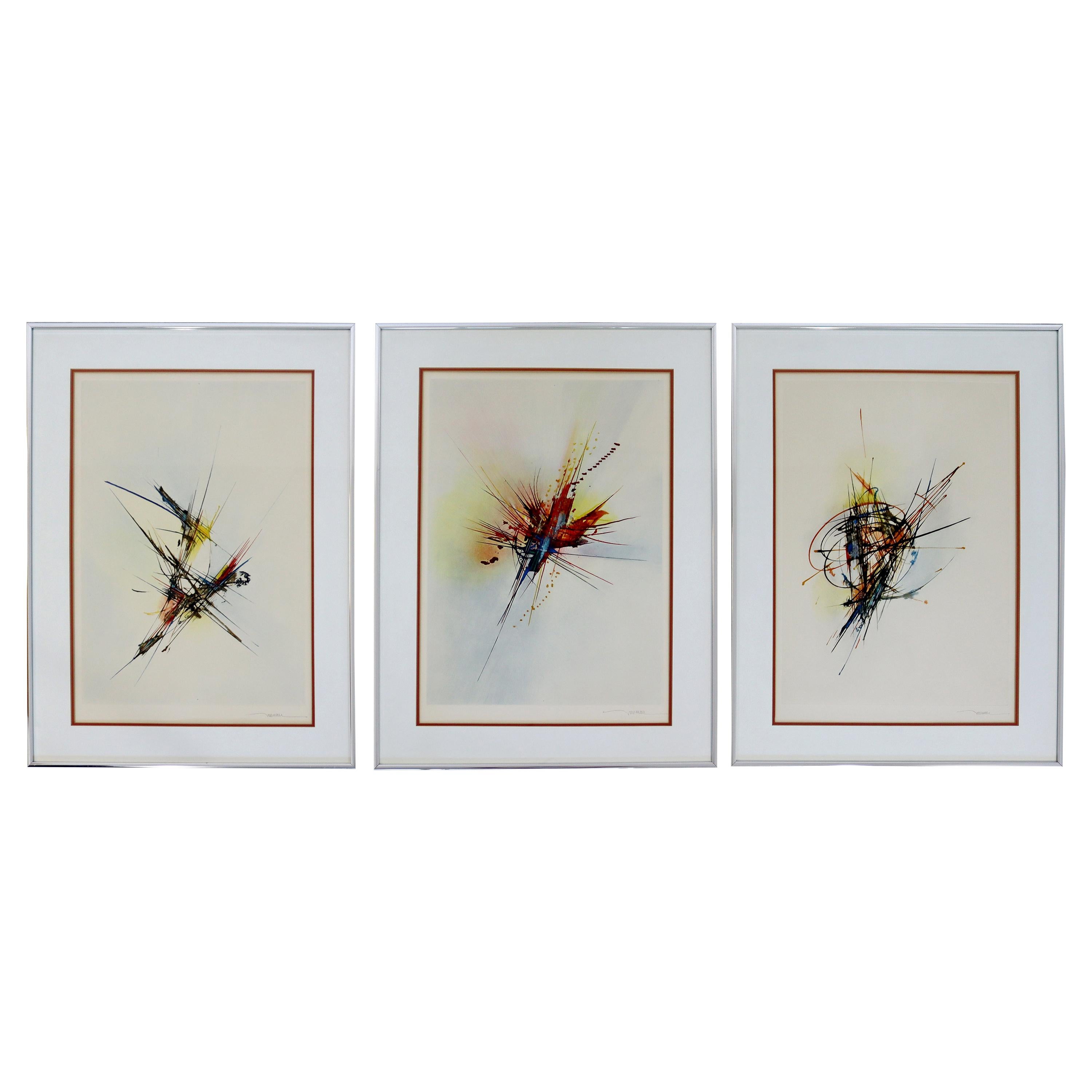 Mid-Century Modern Framed Leonardo Nierman Suite of Signed Color Etchings, 1970s