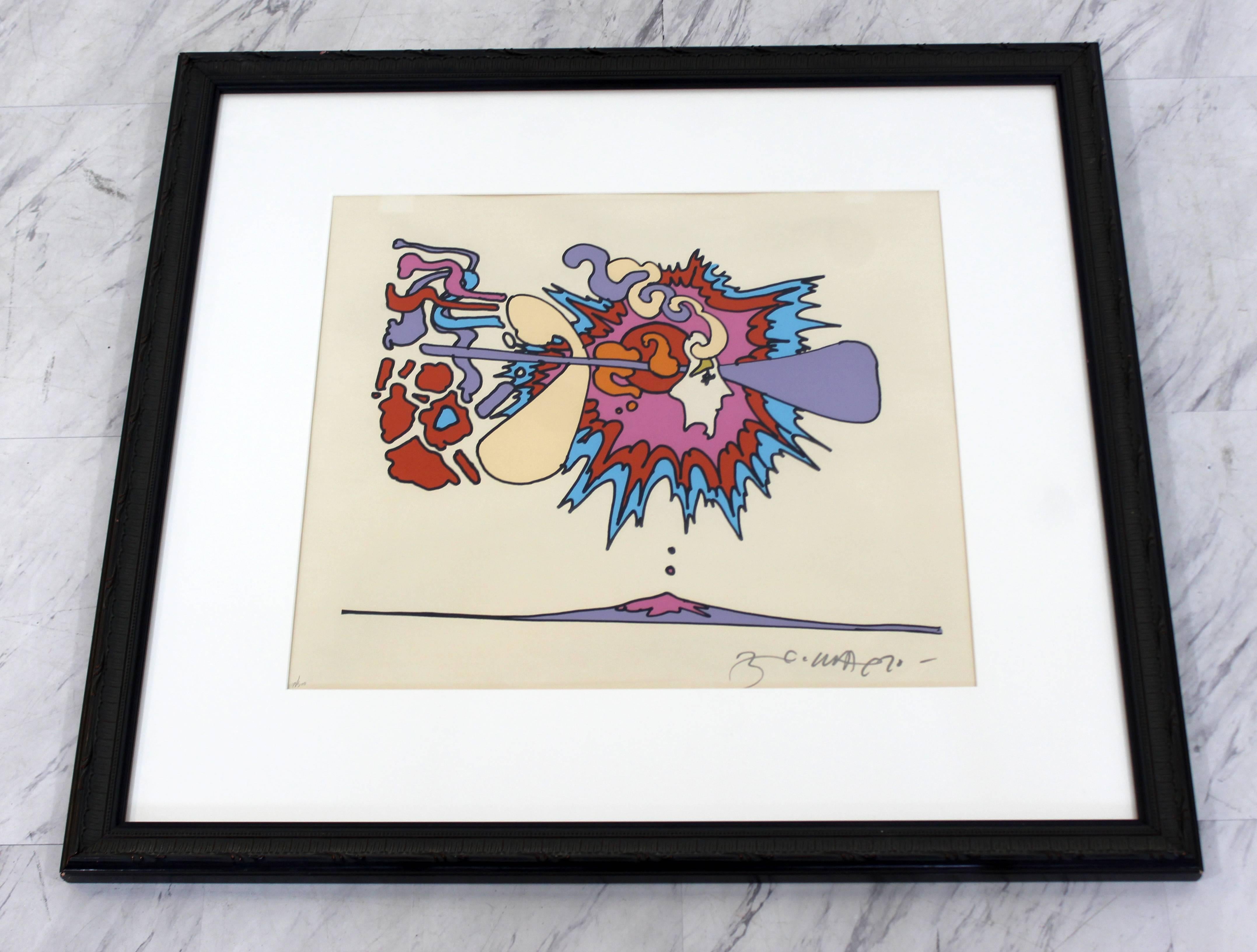 For your consideration is an incredible, framed print by Peter Max, signed, dated 1970 and numbered 18/310. In excellent condition. The dimensions of the frame are 28.5