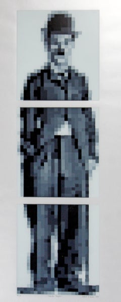 Mid-Century Modern Framed Lithograph Charlie Chaplin Signed Robert Hover, 1970s