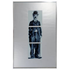 Mid-Century Modern Framed Lithograph Charlie Chaplin Signed Robert Hover, 1970s