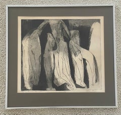 Mid-Century Modern Framed Lithograph "In Weakness, Strength" by Esther Lewis