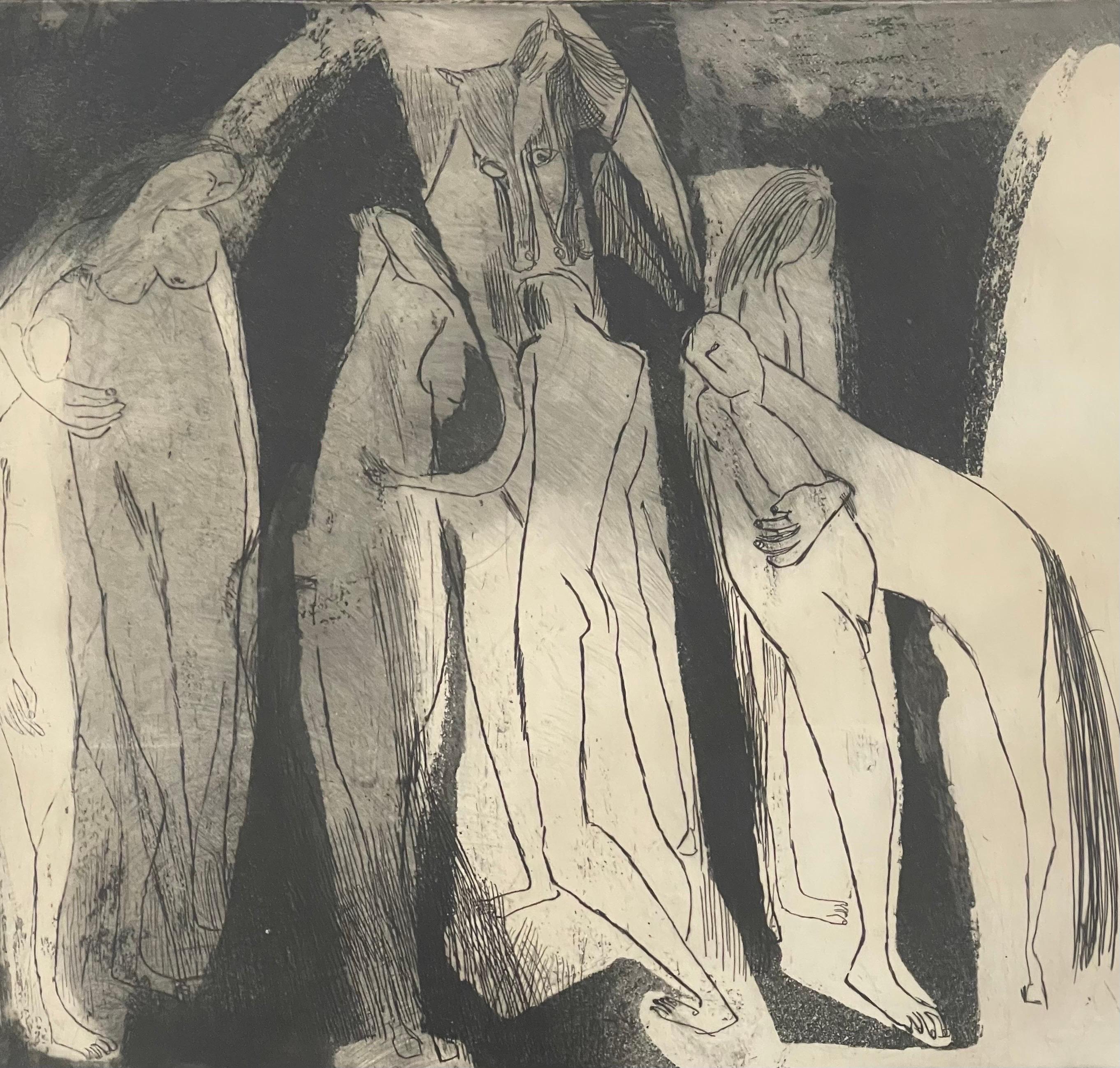 Gerahmte Lithographie „In Weakness, Strength“ von Esther Lewis, Moderne der Mitte des Jahrhunderts (Glas) im Angebot