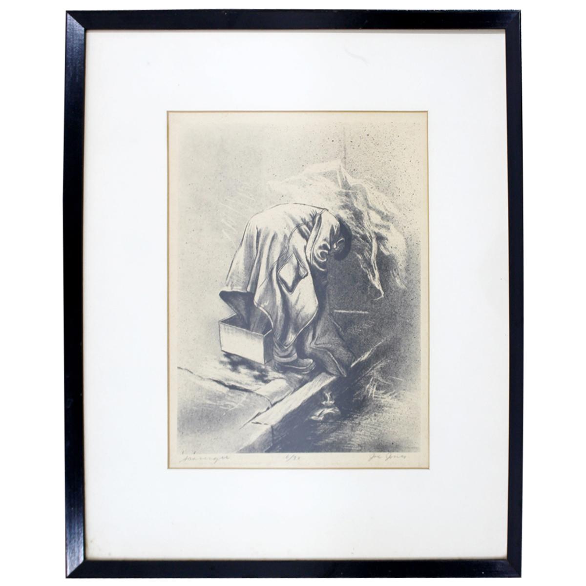Mid-Century Modern Framed Lithograph Signed Joe Jones 1950s Scavengers 6/30