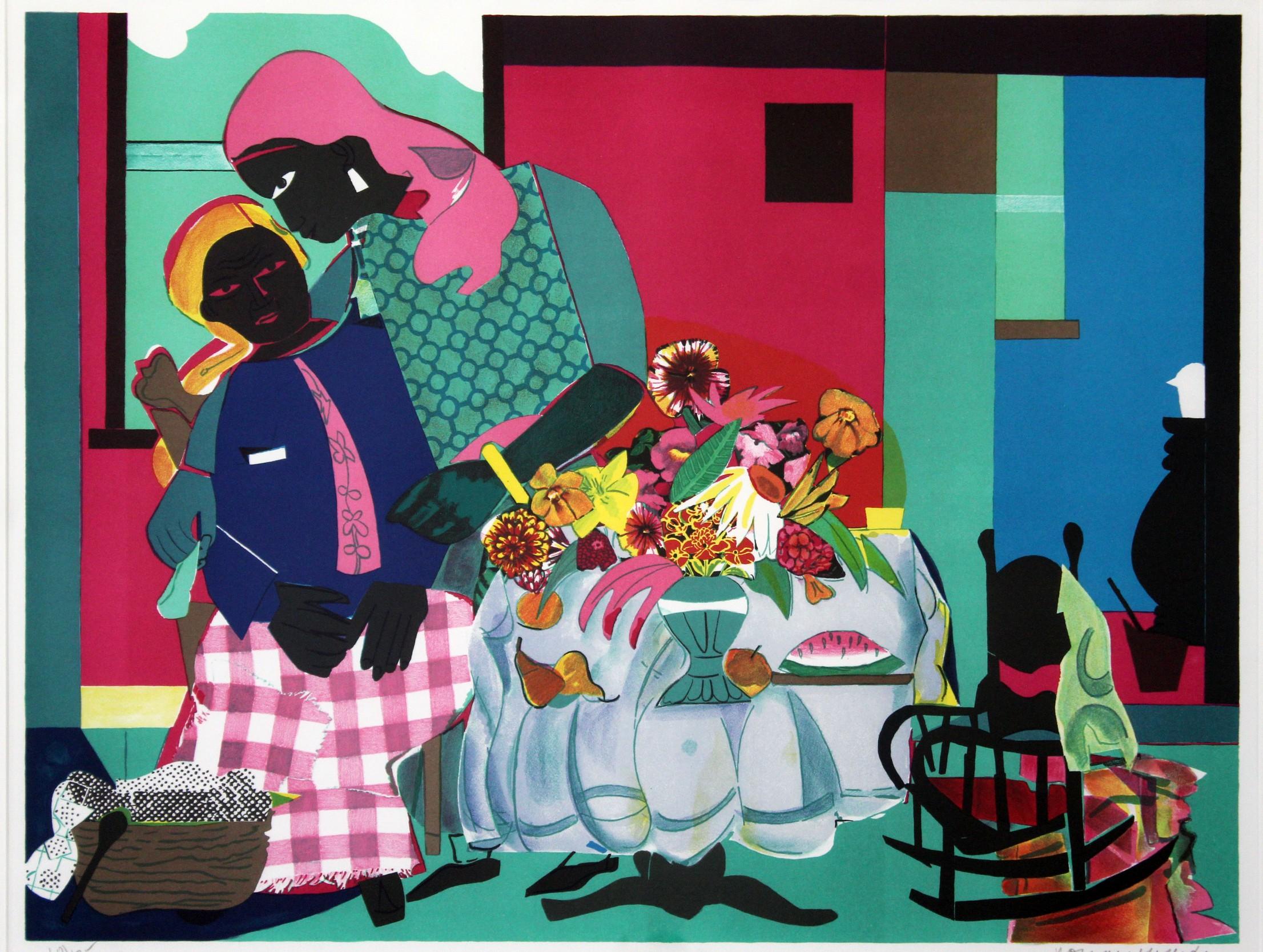 For your consideration is a framed lithograph, signed and numbered by Romare Bearden, 60/175. In excellent condition. The dimensions of the frame are W-34