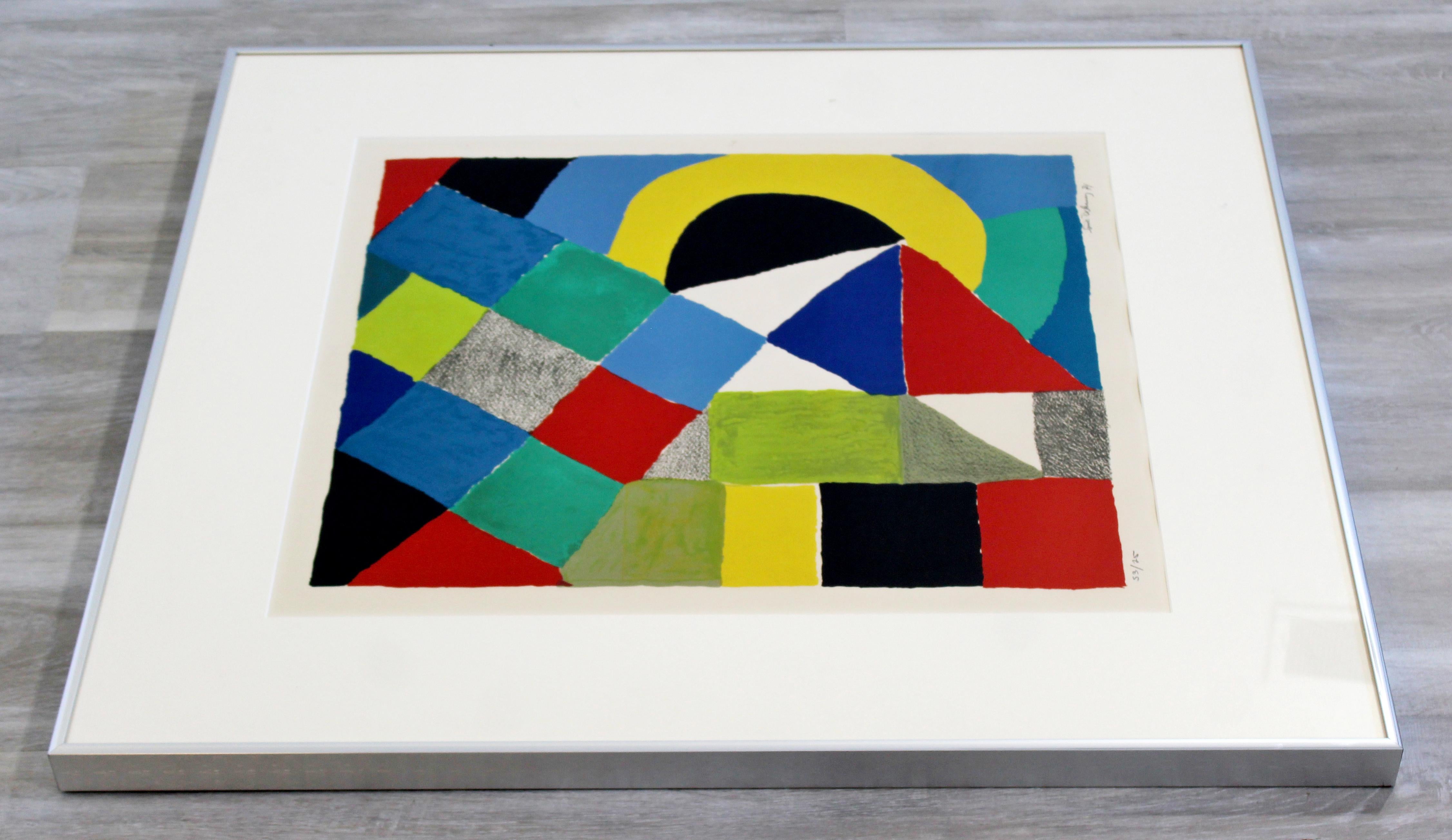 Mid-Century Modern Framed Lithograph Signed Sonia Delaunay Arlequin 53/75, 1970s In Good Condition In Keego Harbor, MI