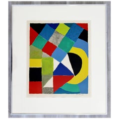 Mid-Century Modern Framed Lithograph Signed Sonia Delaunay Arlequin 53/75, 1970s