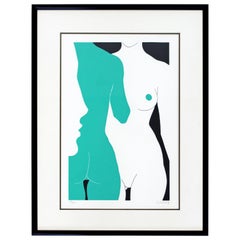 Mid-Century Modern Framed Lithograph The Nudes Signed Dated 1979 29/325 Green