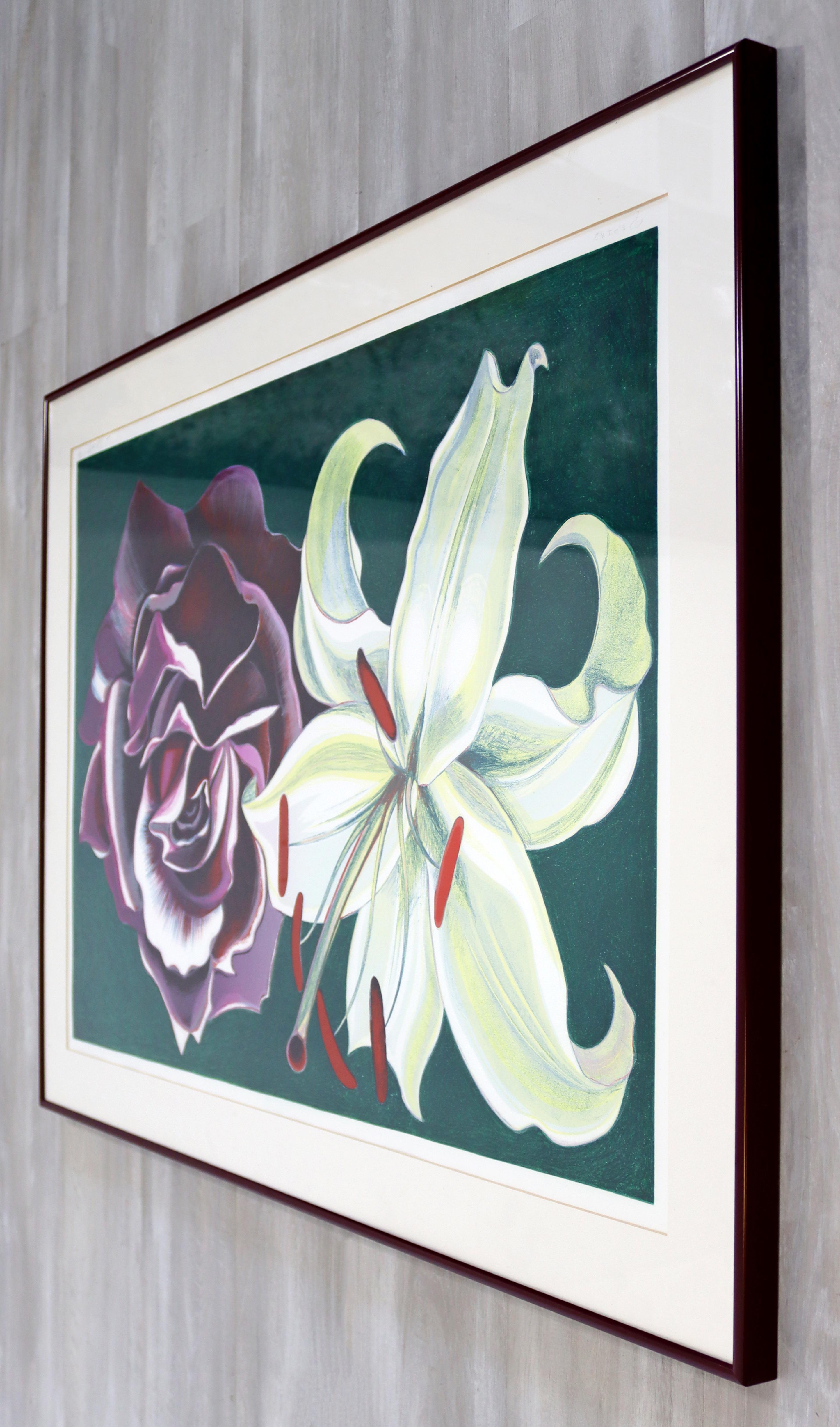 Mid-Century Modern Framed Lowell Nesbitt Hand Signed Lithograph Lily & Rose 70s In Good Condition For Sale In Keego Harbor, MI