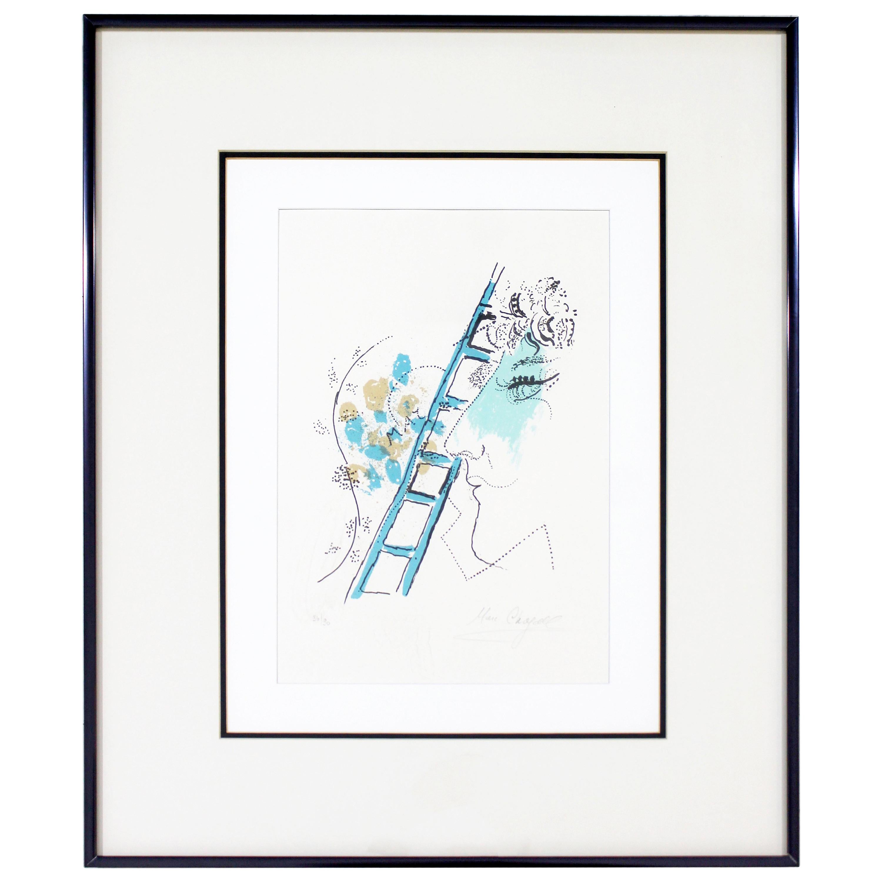 Mid-Century Modern Framed Marc Chagall Etching Litho L
echelle Signed 36/90 1957