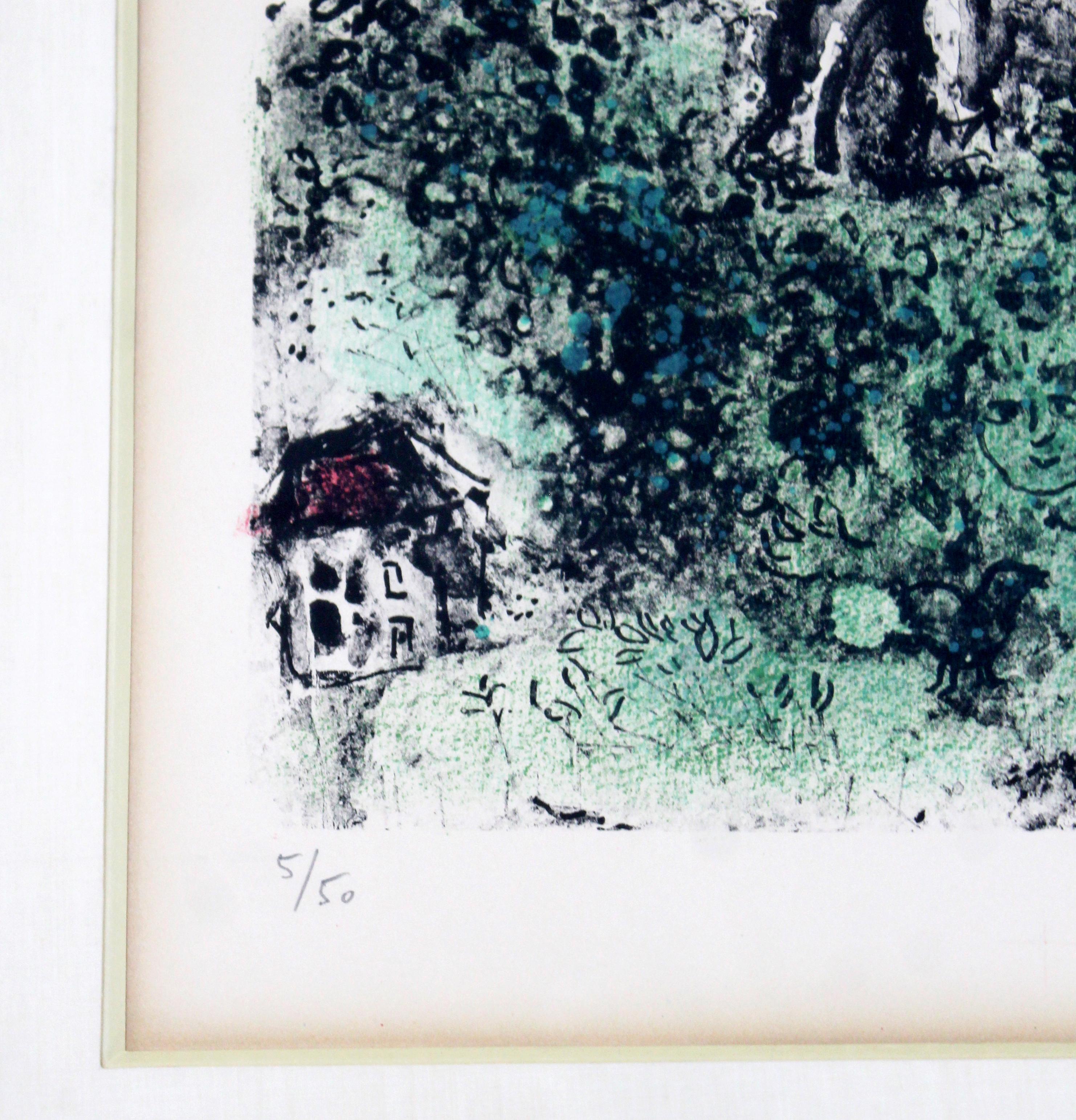 Paper Mid-Century Modern Framed Marc Chagall Signed Lithograph Un jardin perdu 5/50