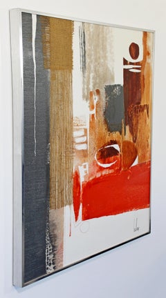 Mid-Century Modern Framed Mixed-Media Acrylic Canvas Painting by Greg Hawthorne