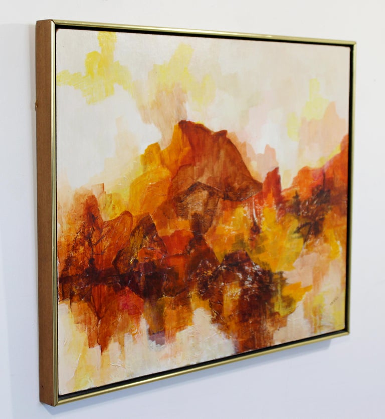 MidCentury Modern Framed MixedMedia Oil Painting on Canvas Signed