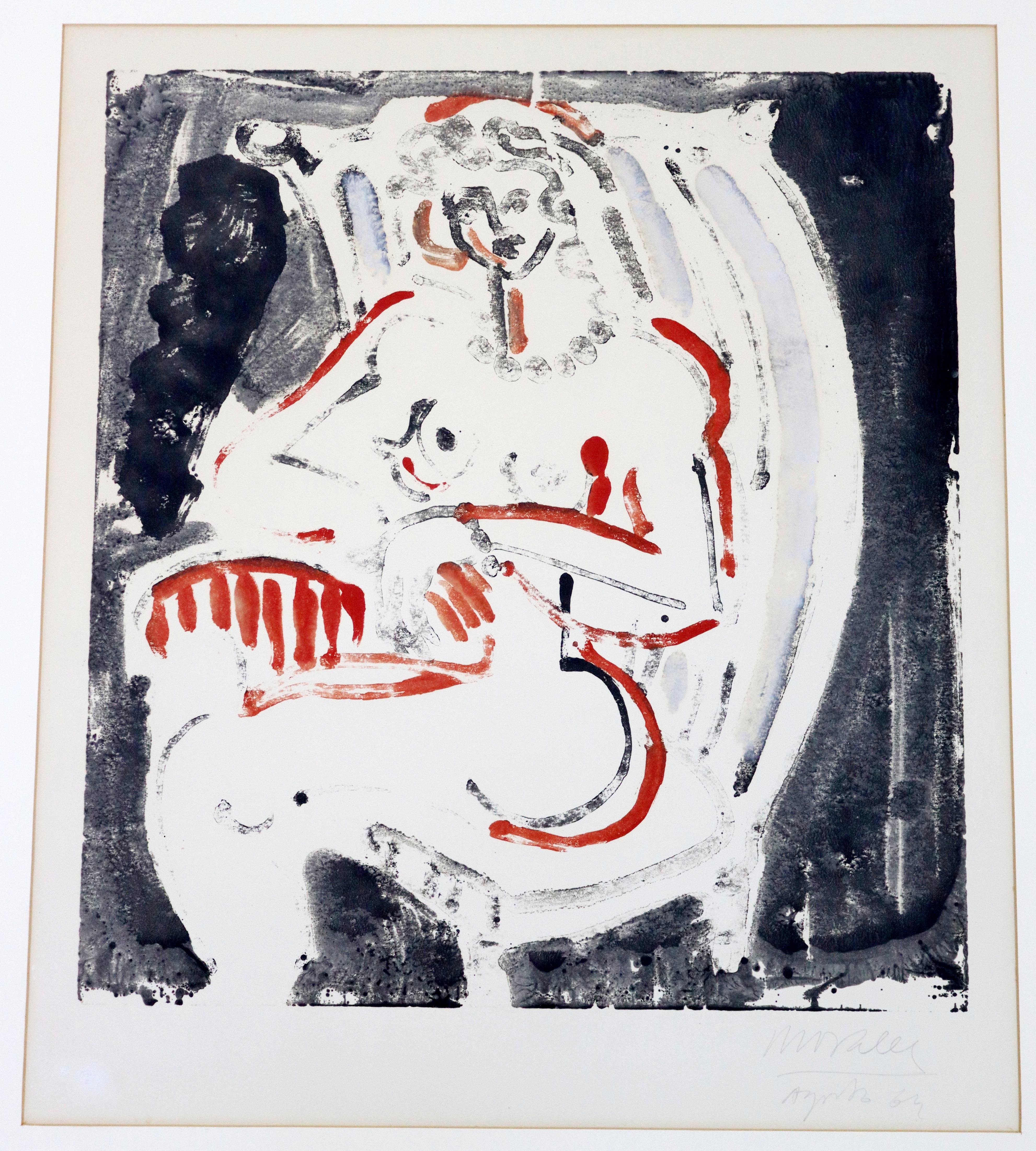 For your consideration is a sensuous, framed, mixed media painting, of a red nude woman, signed Morales, dated 1966. In excellent condition. The dimensions are 22