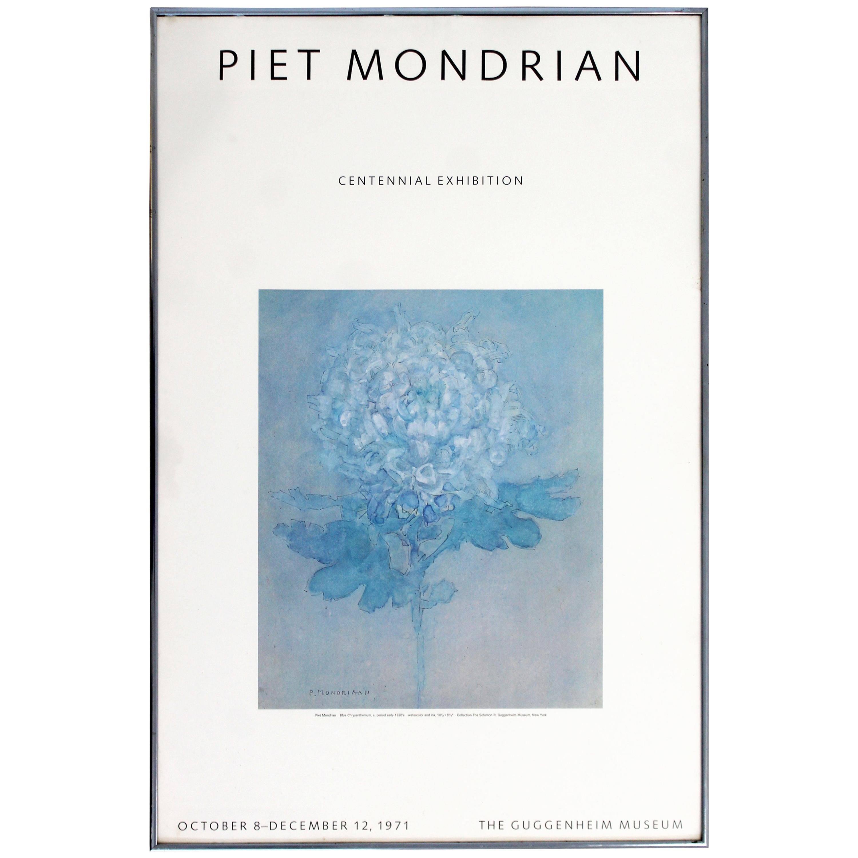 Mid-Century Modern Framed Mondrian Centennial Guggenheim Museum Poster, 1971