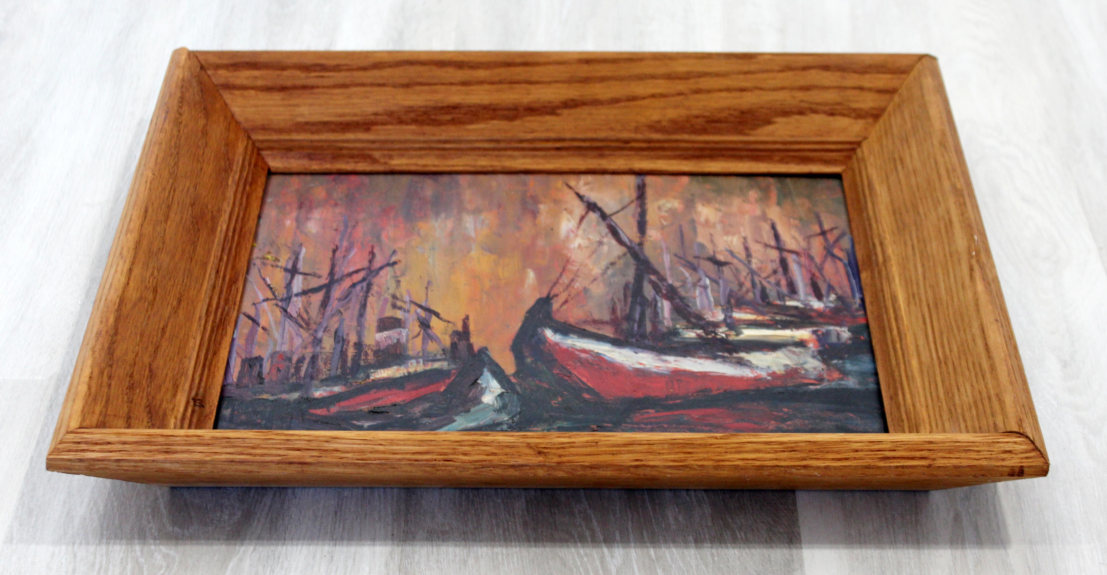 Mid-Century Modern Framed Oil on Board Painting Signed by Emilan Glocar 1970s In Good Condition In Keego Harbor, MI