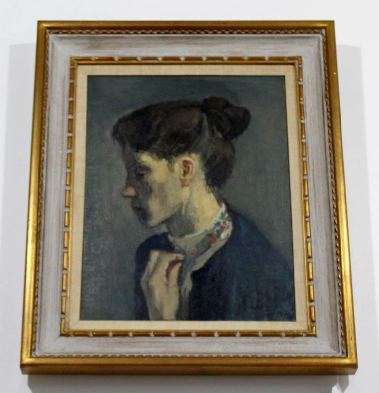 Mid-Century Modern Framed Oil on Canvas Painting Portrait Signed ...