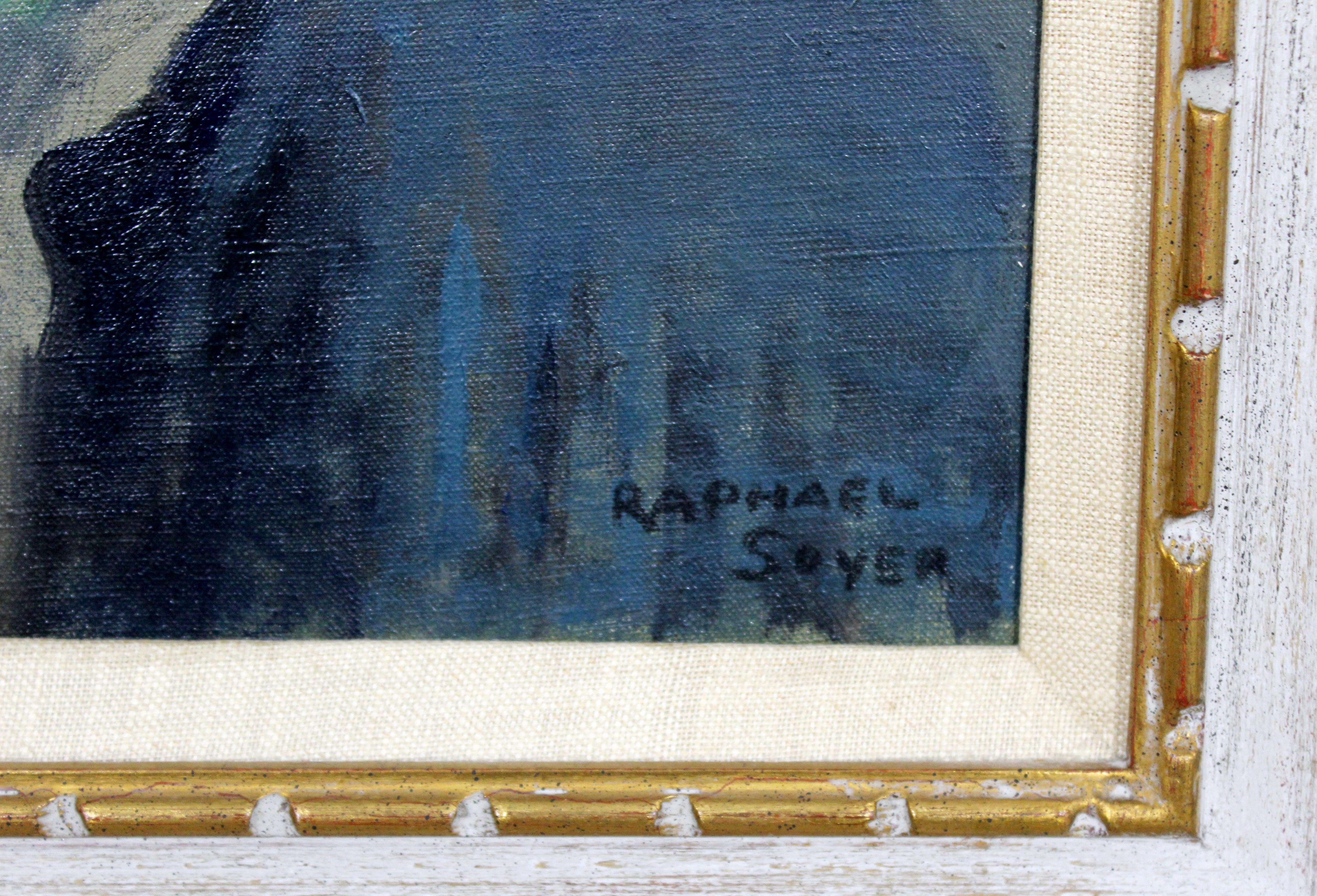 Mid-Century Modern Framed Oil on Canvas Painting Portrait Signed Raphael Soyer 1